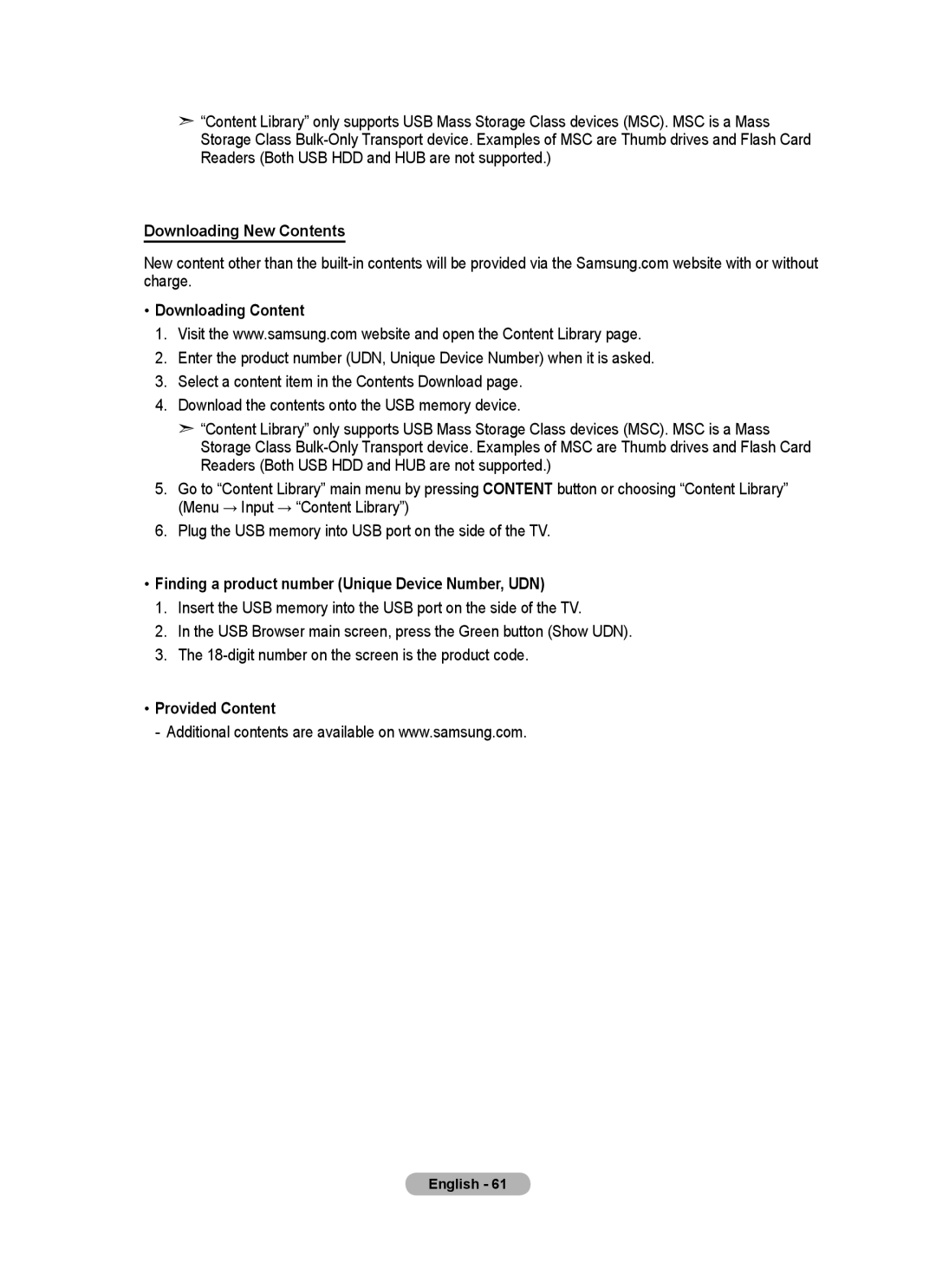 Samsung BN68-01780J-00 Downloading New Contents Downloading Content, Finding a product number Unique Device Number, UDN 