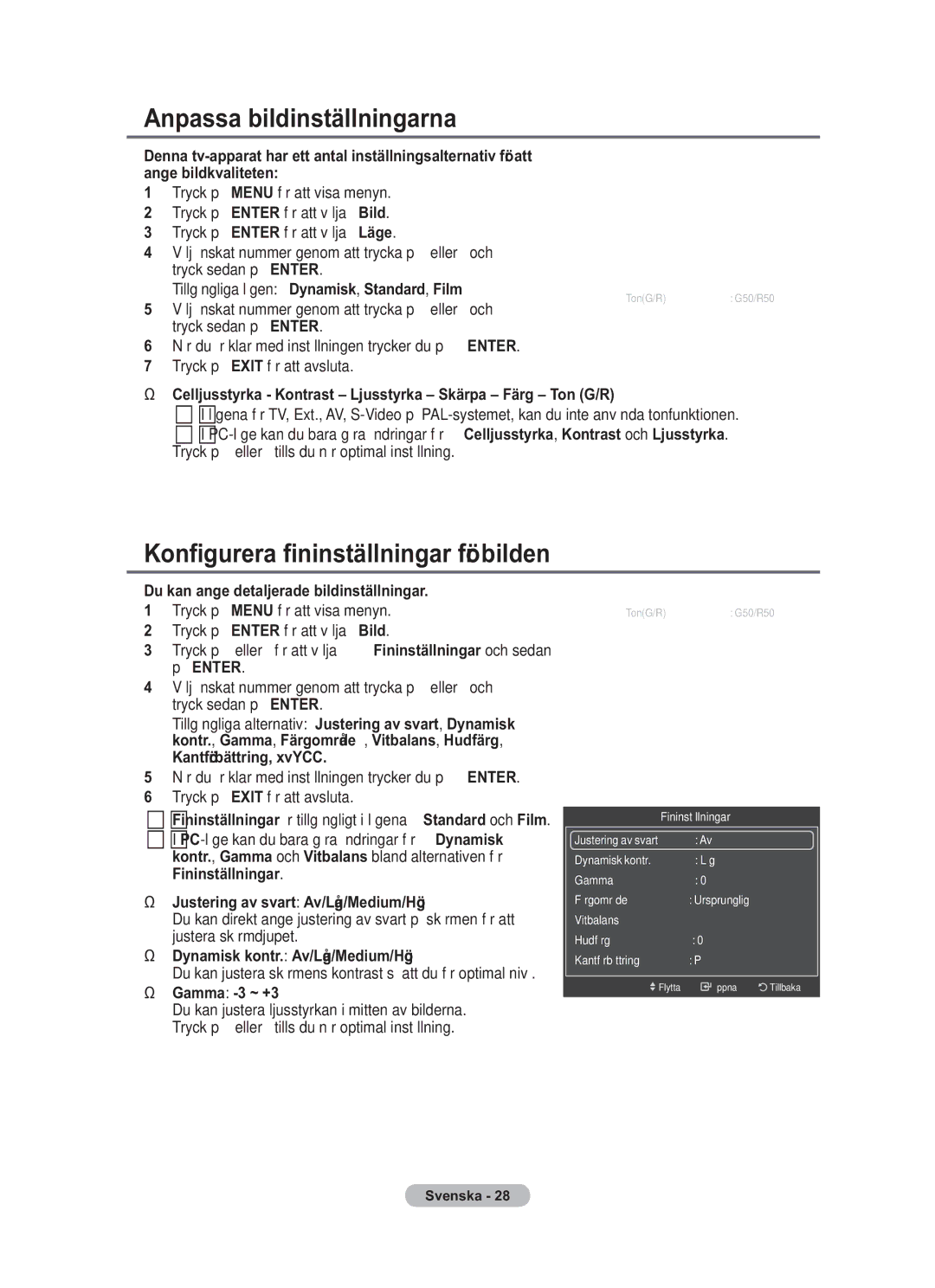 Samsung BN68-01783B-00 Anpassa bildinställningarna, Konfigurera fininställningar för bilden, Kantförbättring, xvYCC 