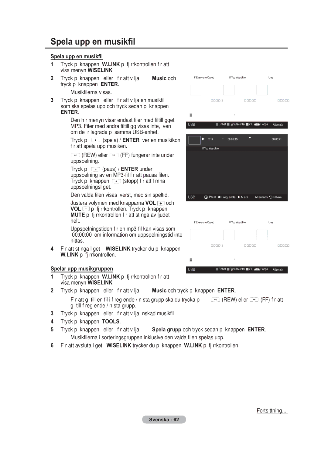 Samsung BN68-01783B-00 user manual Spela upp en musikfil, Spelar upp musikgruppen 