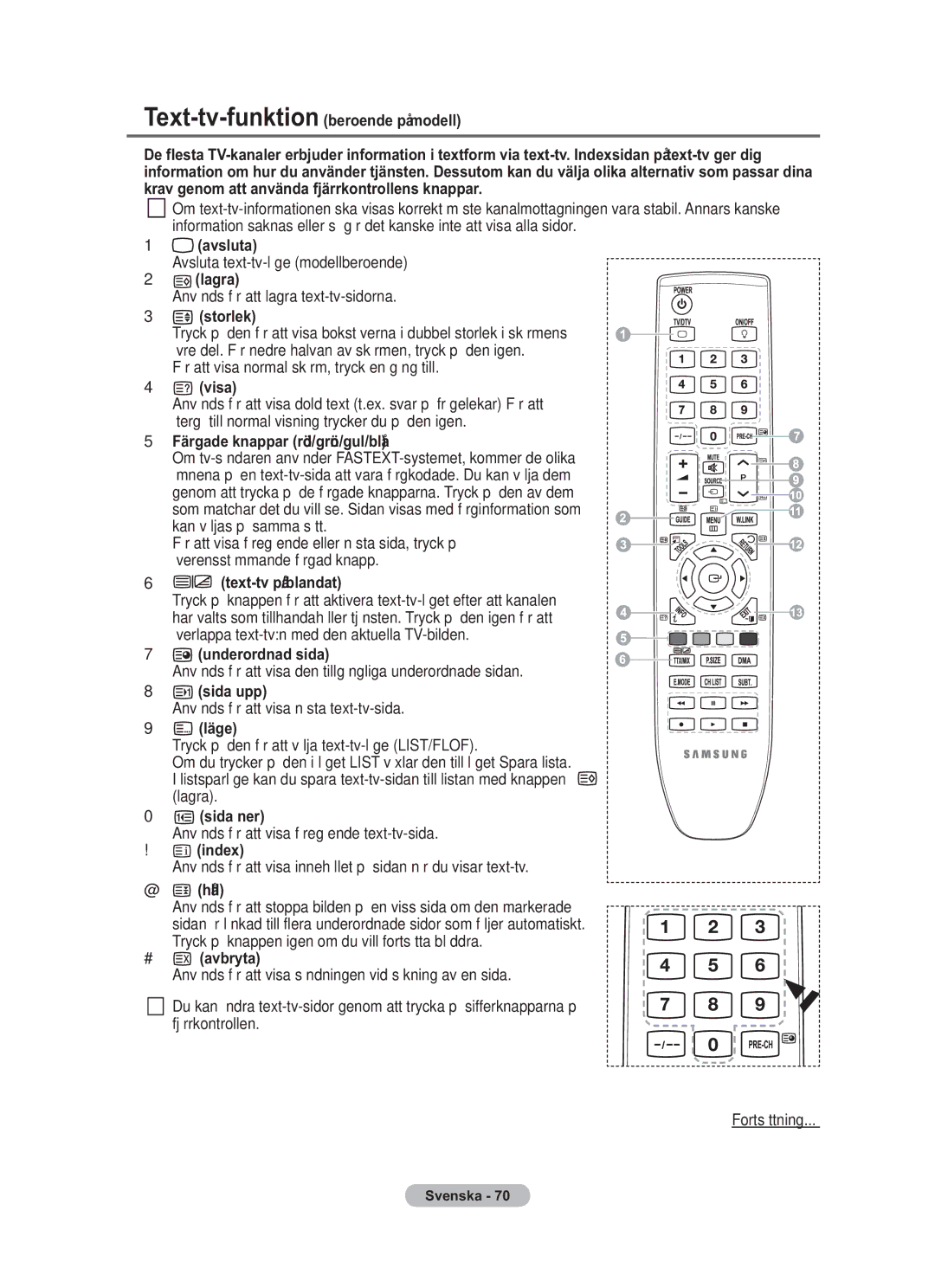 Samsung BN68-01783B-00 Avsluta, Lagra, Storlek, Visa, Färgade knappar röd/grön/gul/blå, Text-tv på/blandat, Sida upp, Läge 