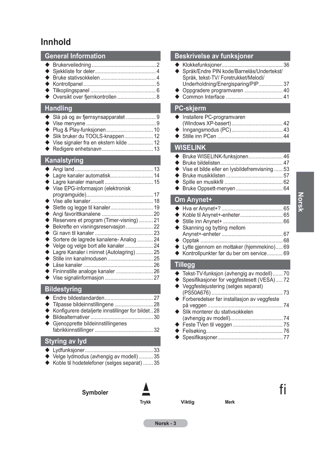 Samsung BN68-01783B-00 user manual Innhold 