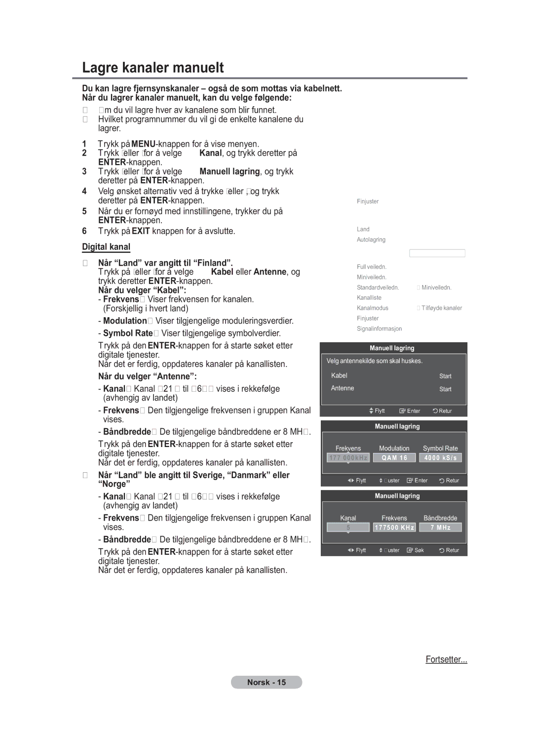 Samsung BN68-01783B-00 user manual Lagre kanaler manuelt, Digital kanal Når Land var angitt til Finland 