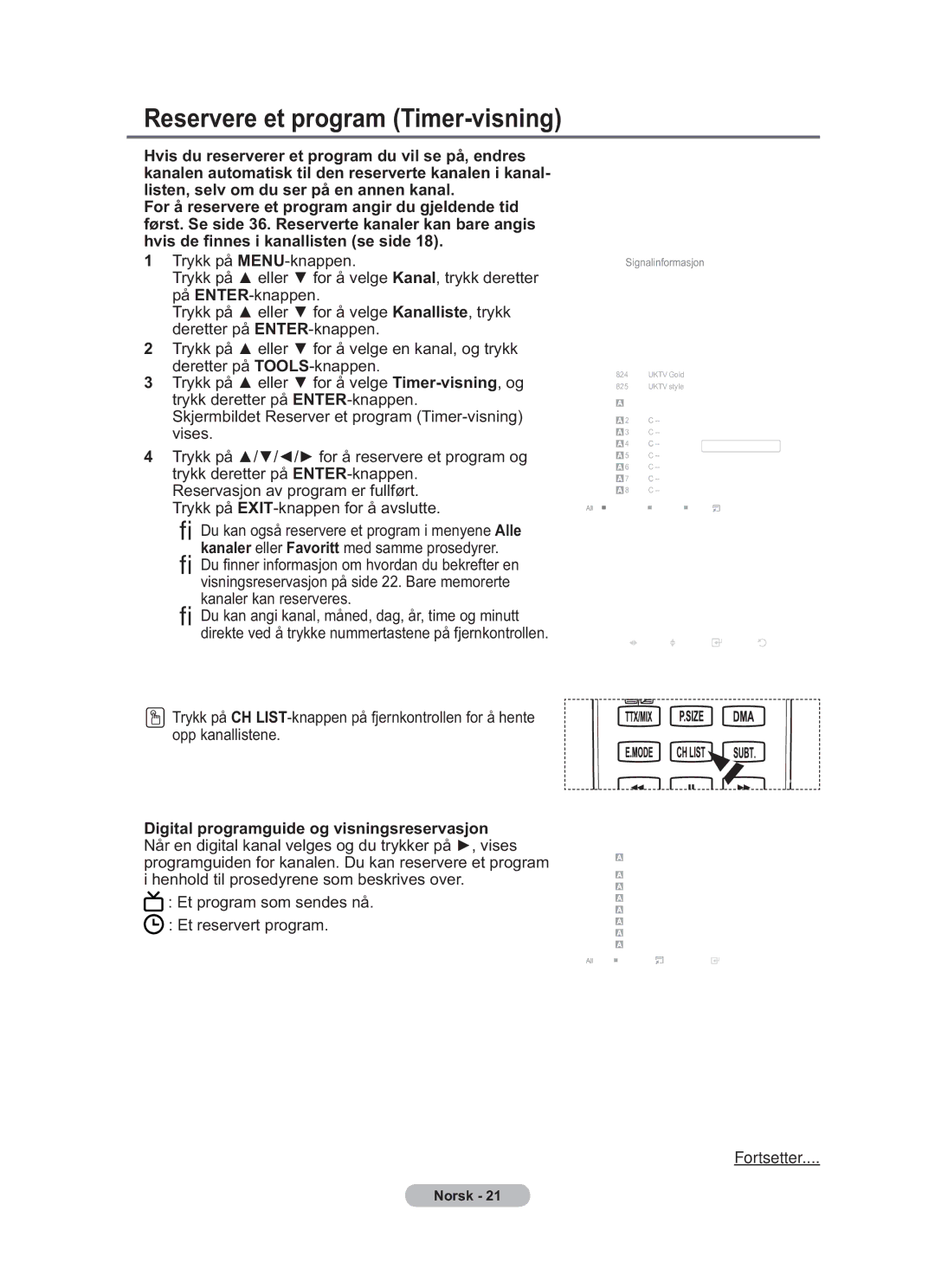 Samsung BN68-01783B-00 user manual Reservere et program Timer-visning, Digital programguide og visningsreservasjon 