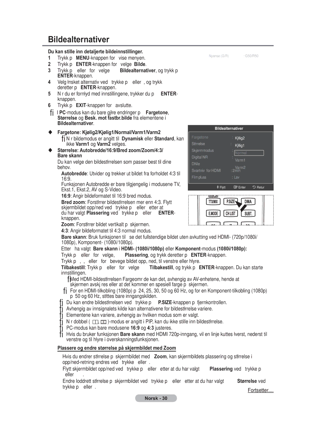 Samsung BN68-01783B-00 user manual Bildealternativer, Du kan stille inn detaljerte bildeinnstillinger 