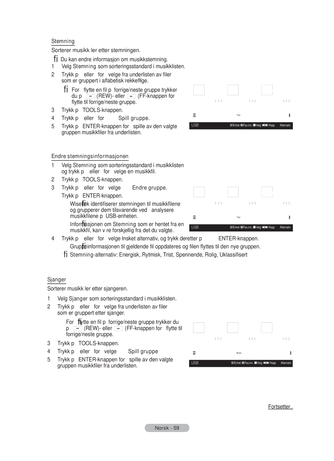 Samsung BN68-01783B-00 user manual Stemning, Endre stemningsinformasjonen, Sjanger 