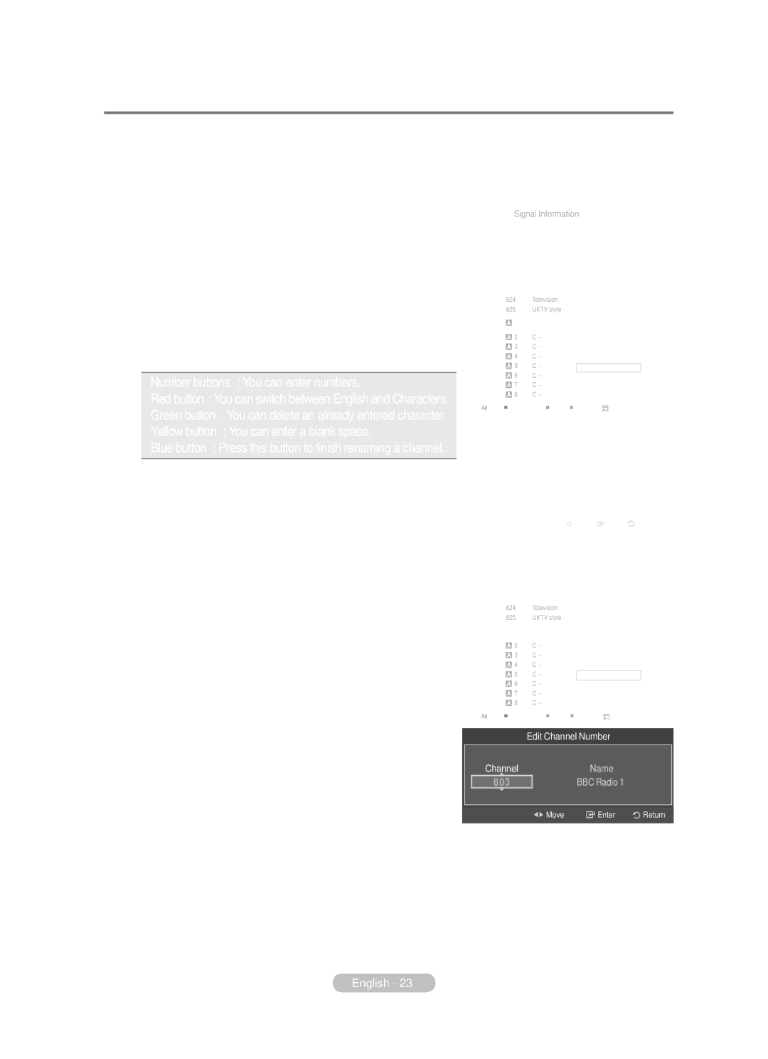 Samsung BN68-01783B-00 Assigning Names to Channels, Editing the Channel Name-Analogue, Editing the Channel Number-Digital 