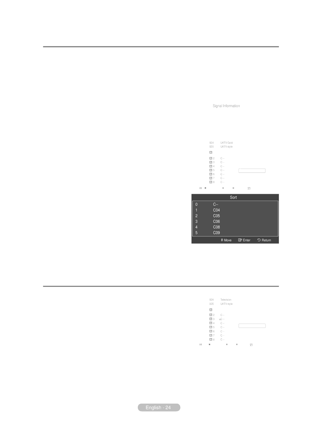 Samsung BN68-01783B-00 user manual Sorting the Stored Channels Analogue, Selecting and Deselecting All Channels 