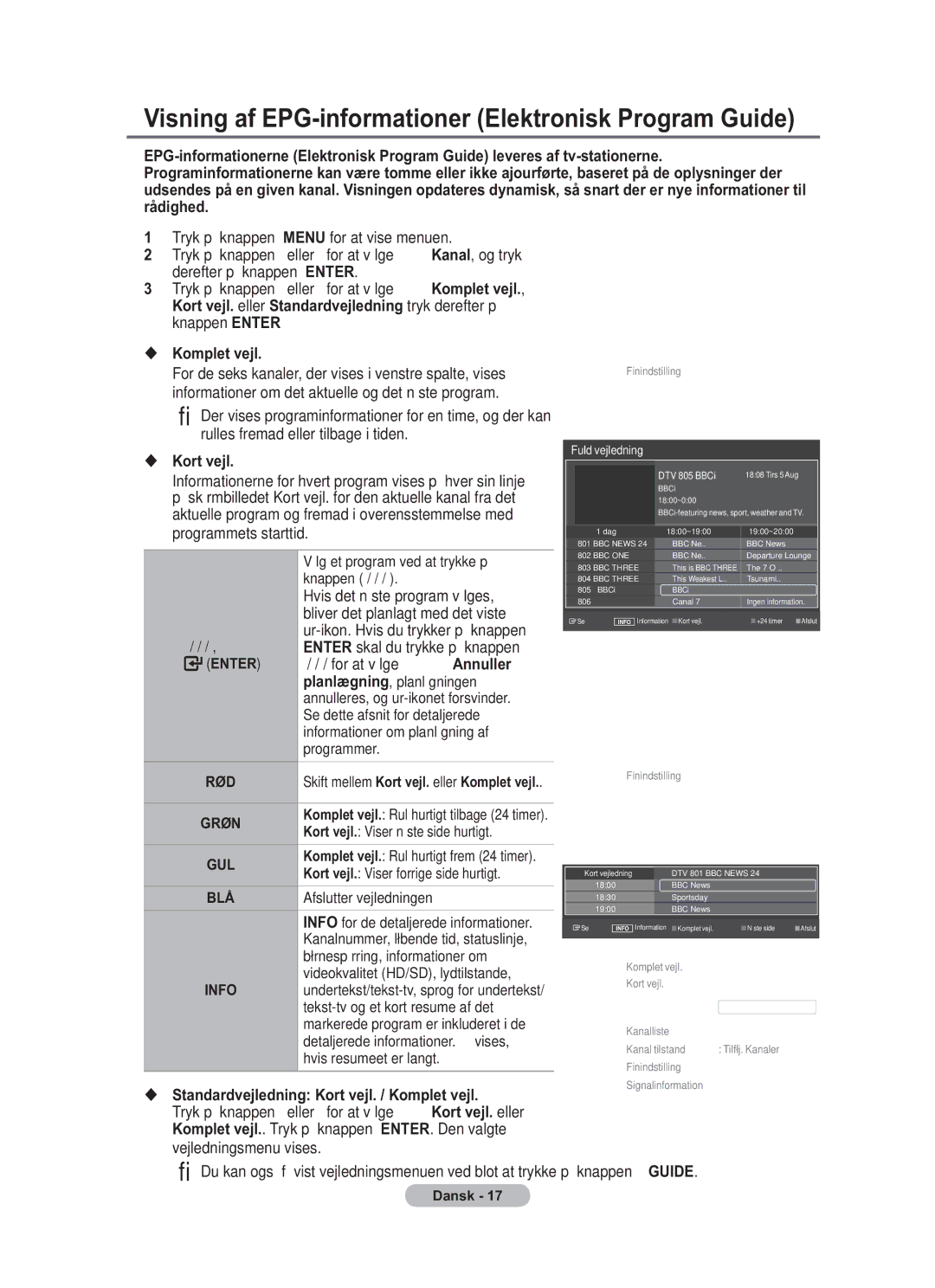 Samsung BN68-01783B-00 user manual Visning af EPG-informationer Elektronisk Program Guide, Komplet vejl, Kort vejl 