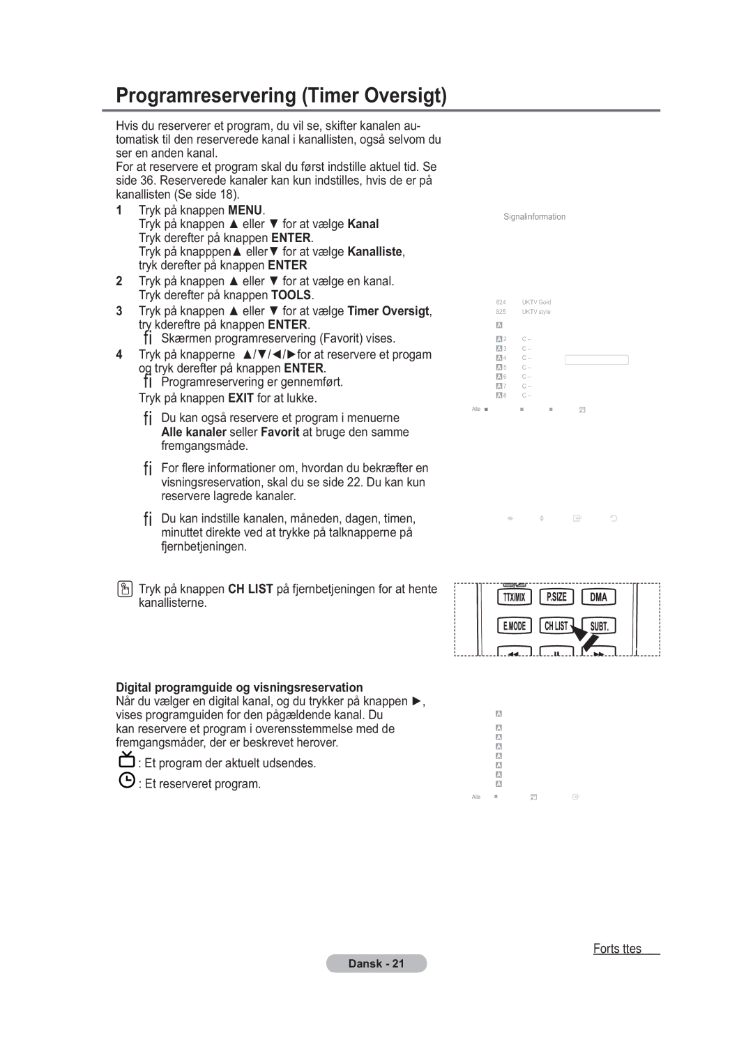 Samsung BN68-01783B-00 user manual Programreservering Timer Oversigt, Digital programguide og visningsreservation 