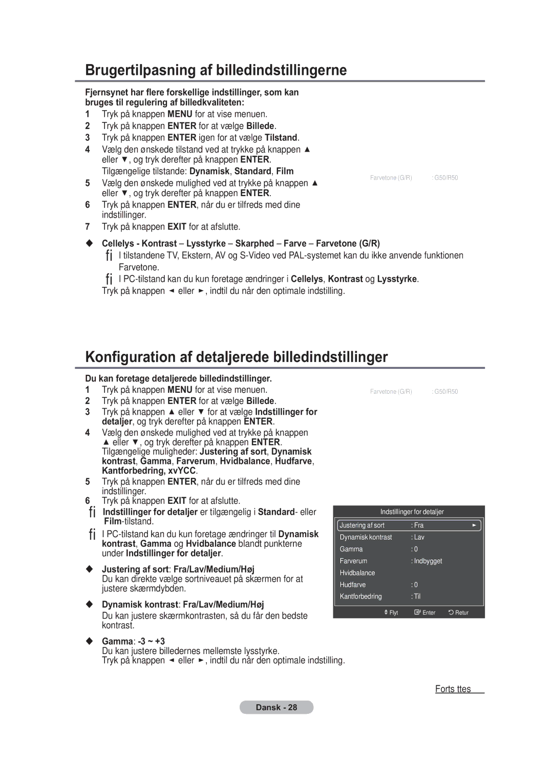 Samsung BN68-01783B-00 Brugertilpasning af billedindstillingerne, Konfiguration af detaljerede billedindstillinger 