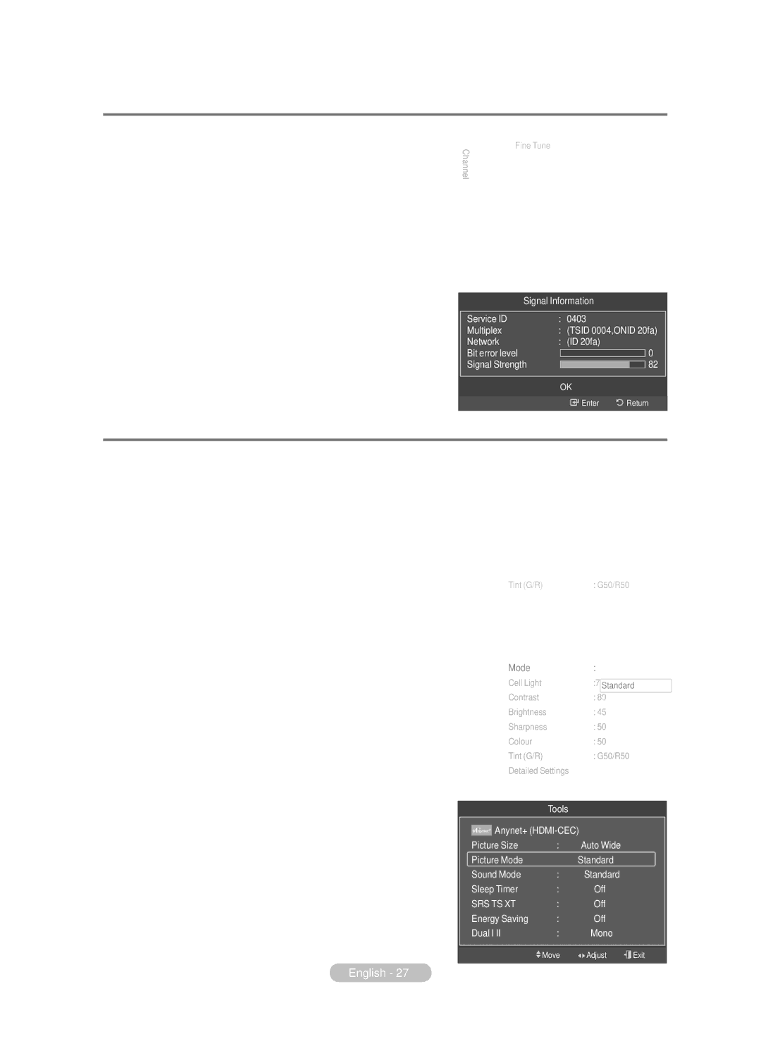 Samsung BN68-01783B-00 Viewing Signal Information, Changing the Picture Standard, When there is bright light in the room 