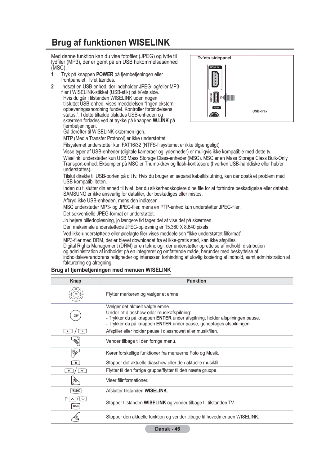 Samsung BN68-01783B-00 user manual Brug af funktionen Wiselink, Gå derefter til WISELINK-skærmen igen 