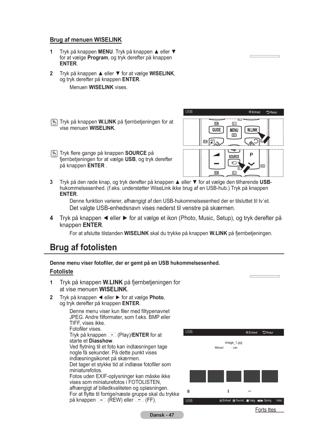 Samsung BN68-01783B-00 user manual Brug af fotolisten, Menuen Wiselink vises 