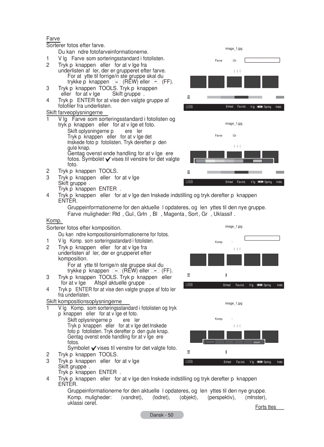 Samsung BN68-01783B-00 Farve, Skift farveoplysningerne, Skift oplysningerne på ﬂere ﬁler, Skift kompositionsoplysningerne 