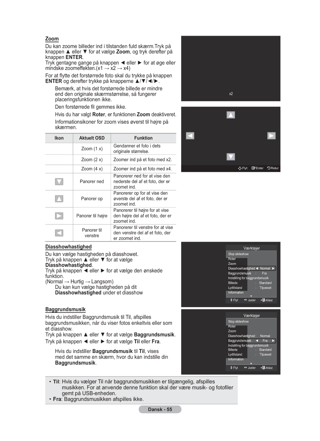 Samsung BN68-01783B-00 user manual Diasshowhastighed, Baggrundsmusik 