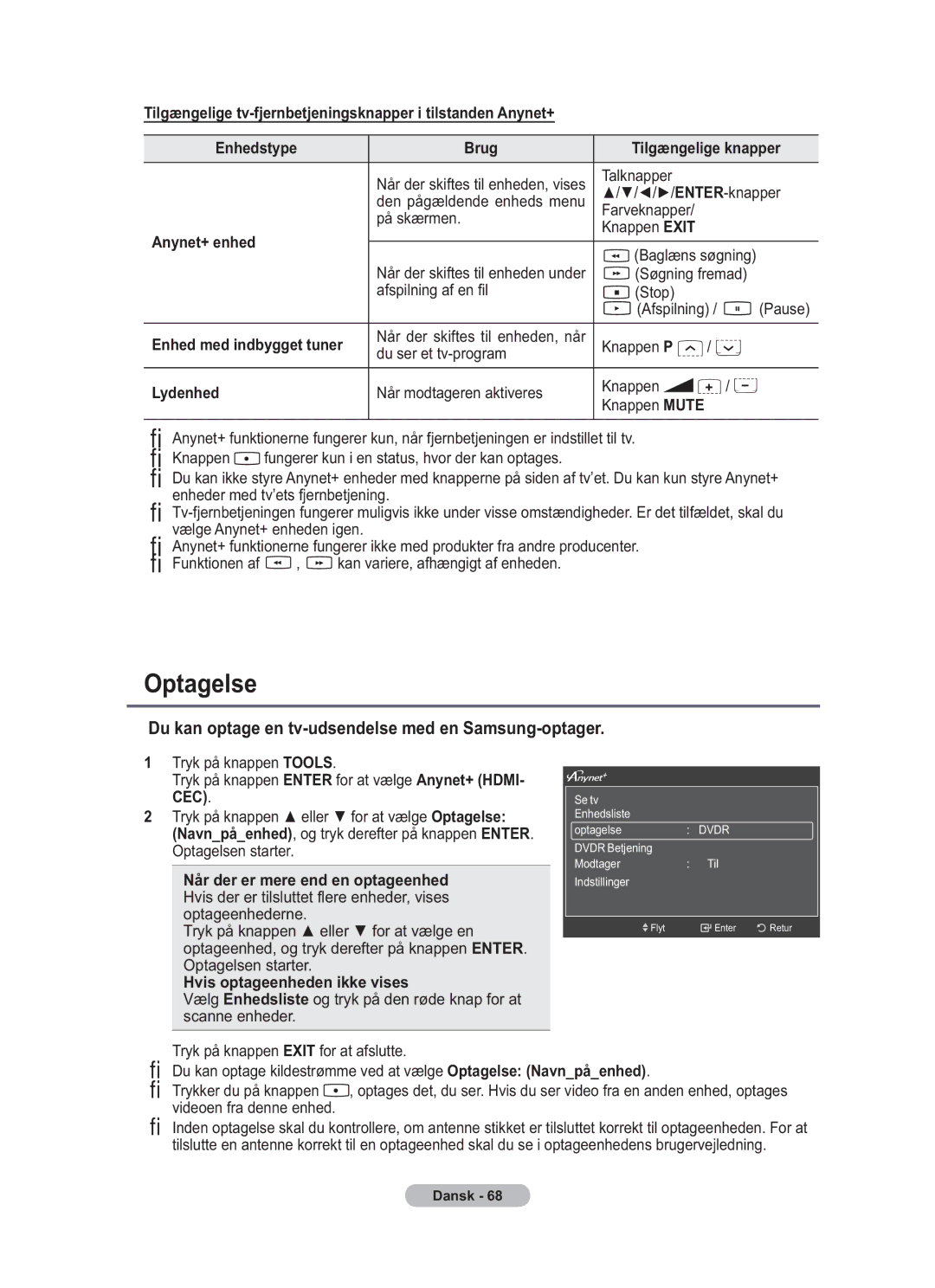 Samsung BN68-01783B-00 user manual Optagelse 