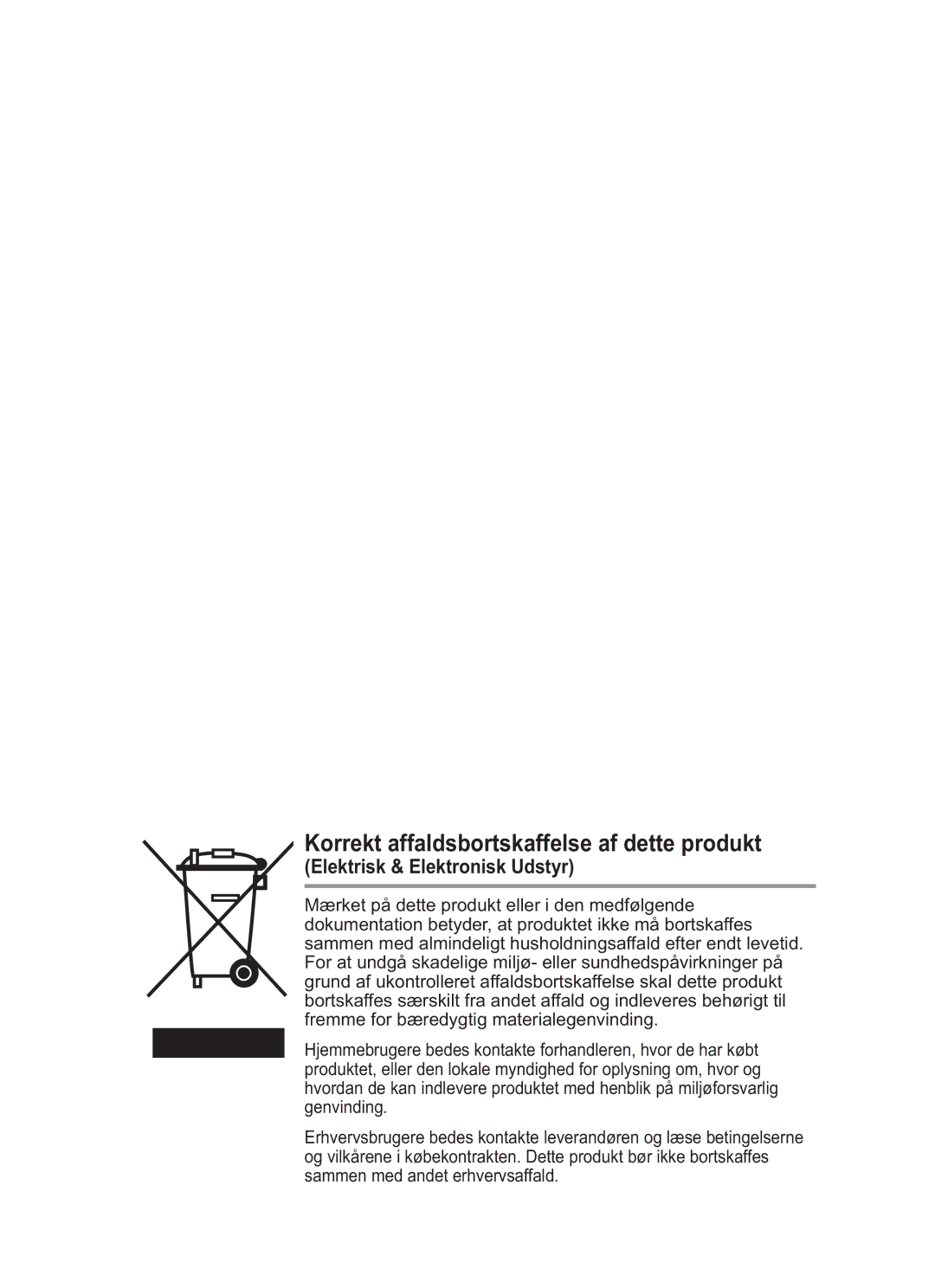 Samsung BN68-01783B-00 user manual Korrekt affaldsbortskaffelse af dette produkt 