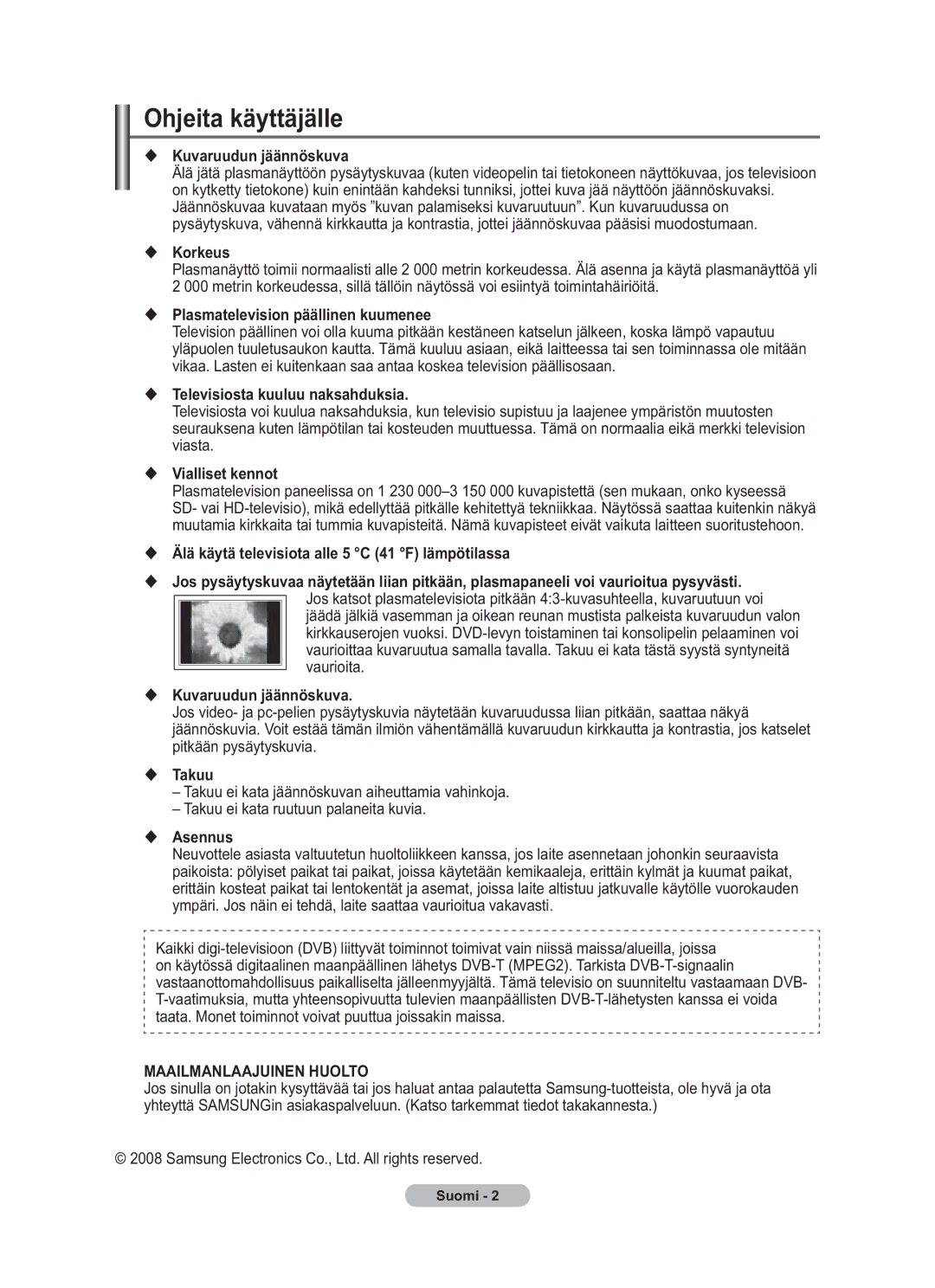 Samsung BN68-01783B-00 user manual Ohjeita käyttäjälle 