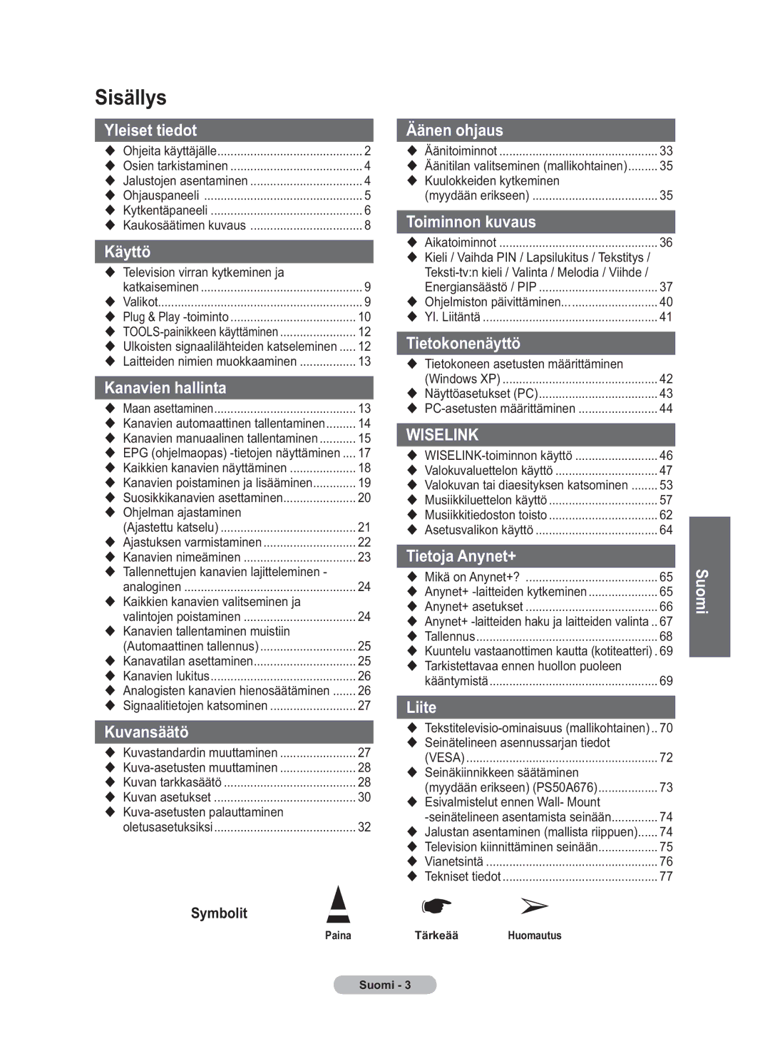 Samsung BN68-01783B-00 user manual Sisällys 