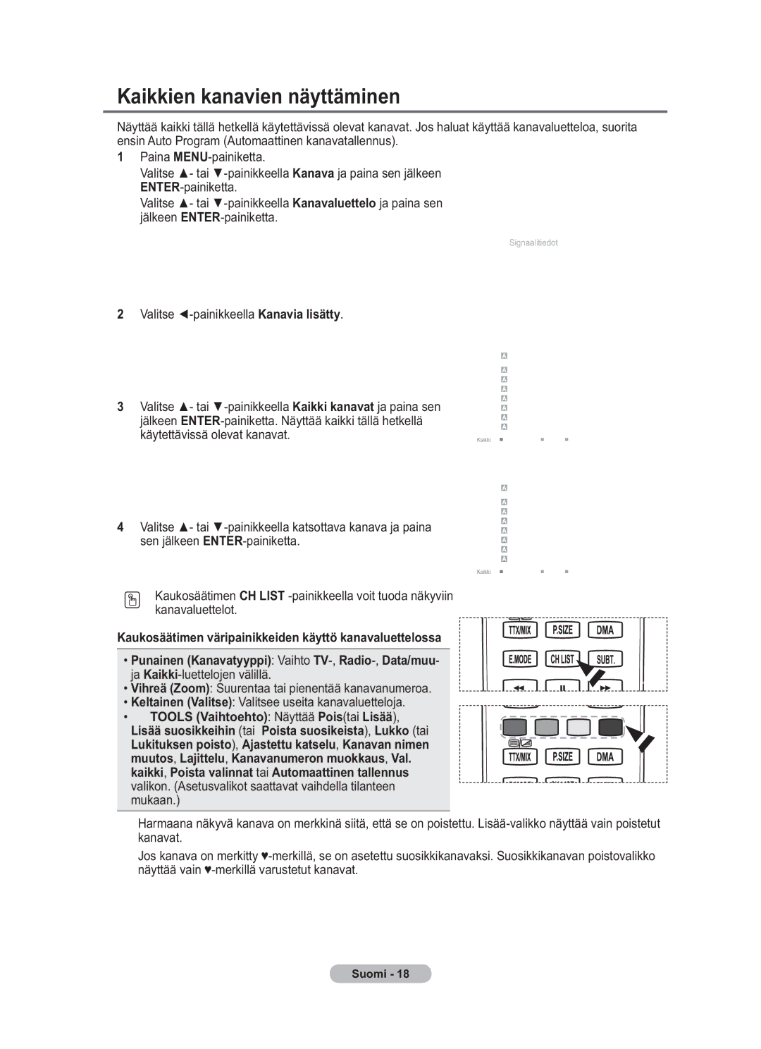 Samsung BN68-01783B-00 user manual Kaikkien kanavien näyttäminen, Kanavaluettelo 