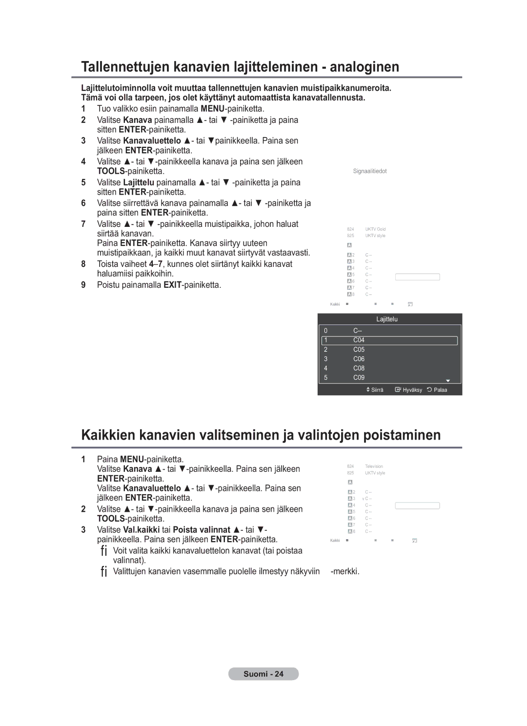 Samsung BN68-01783B-00 user manual Tallennettujen kanavien lajitteleminen analoginen 