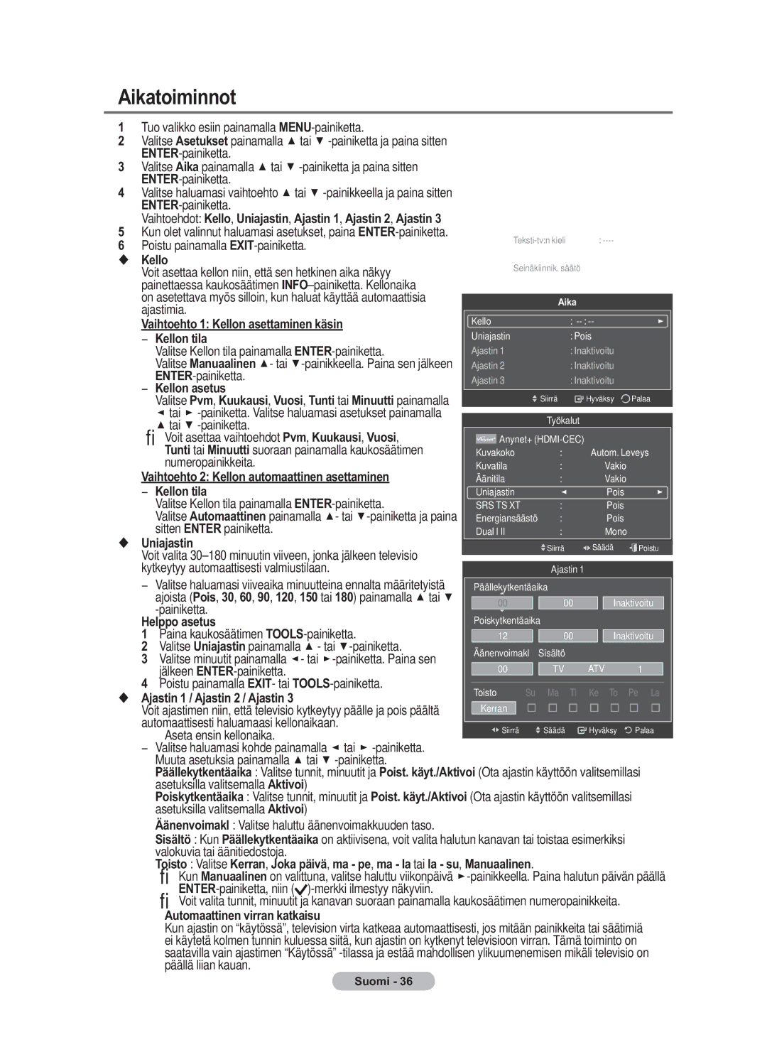 Samsung BN68-01783B-00 user manual Aikatoiminnot 