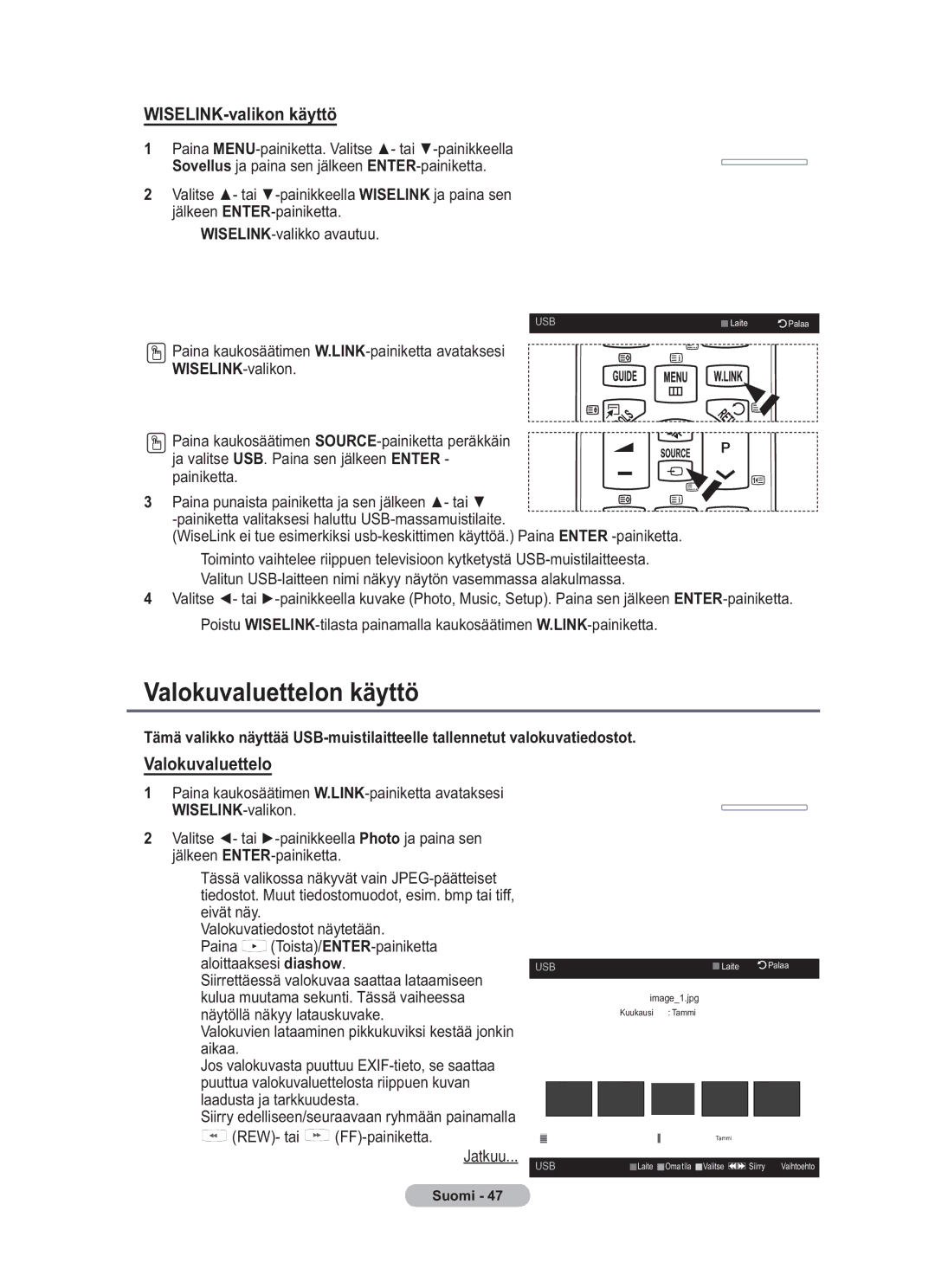 Samsung BN68-01783B-00 user manual Valokuvaluettelon käyttö 