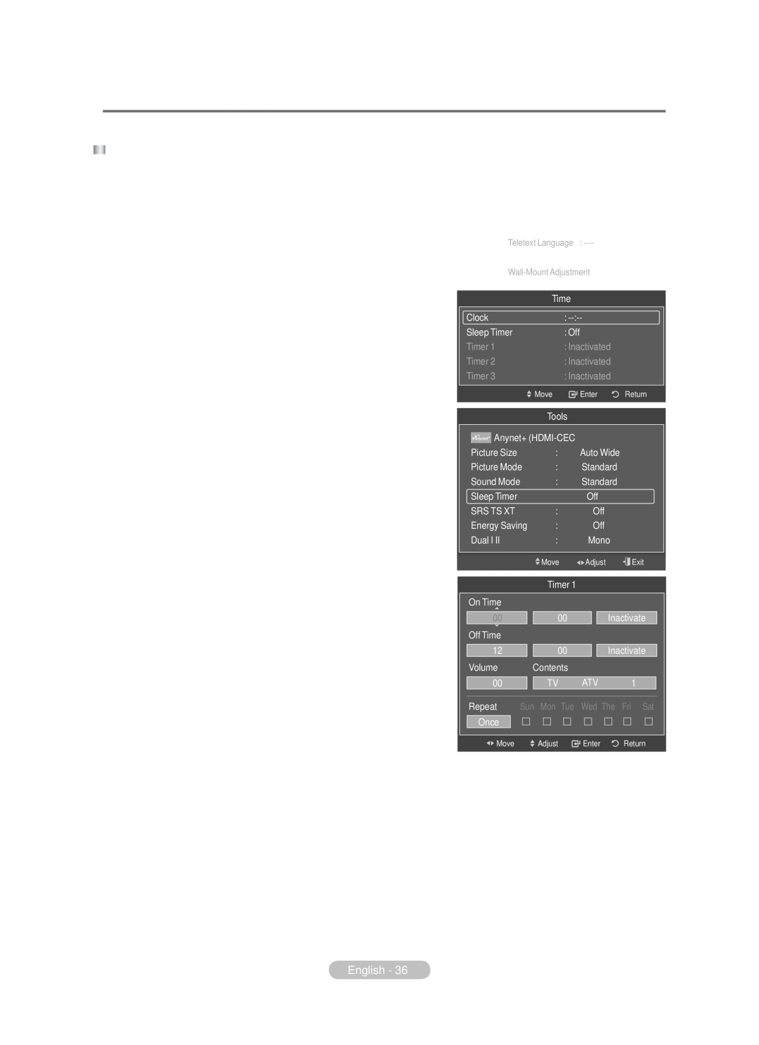 Samsung BN68-01783B-00 user manual Time Features 