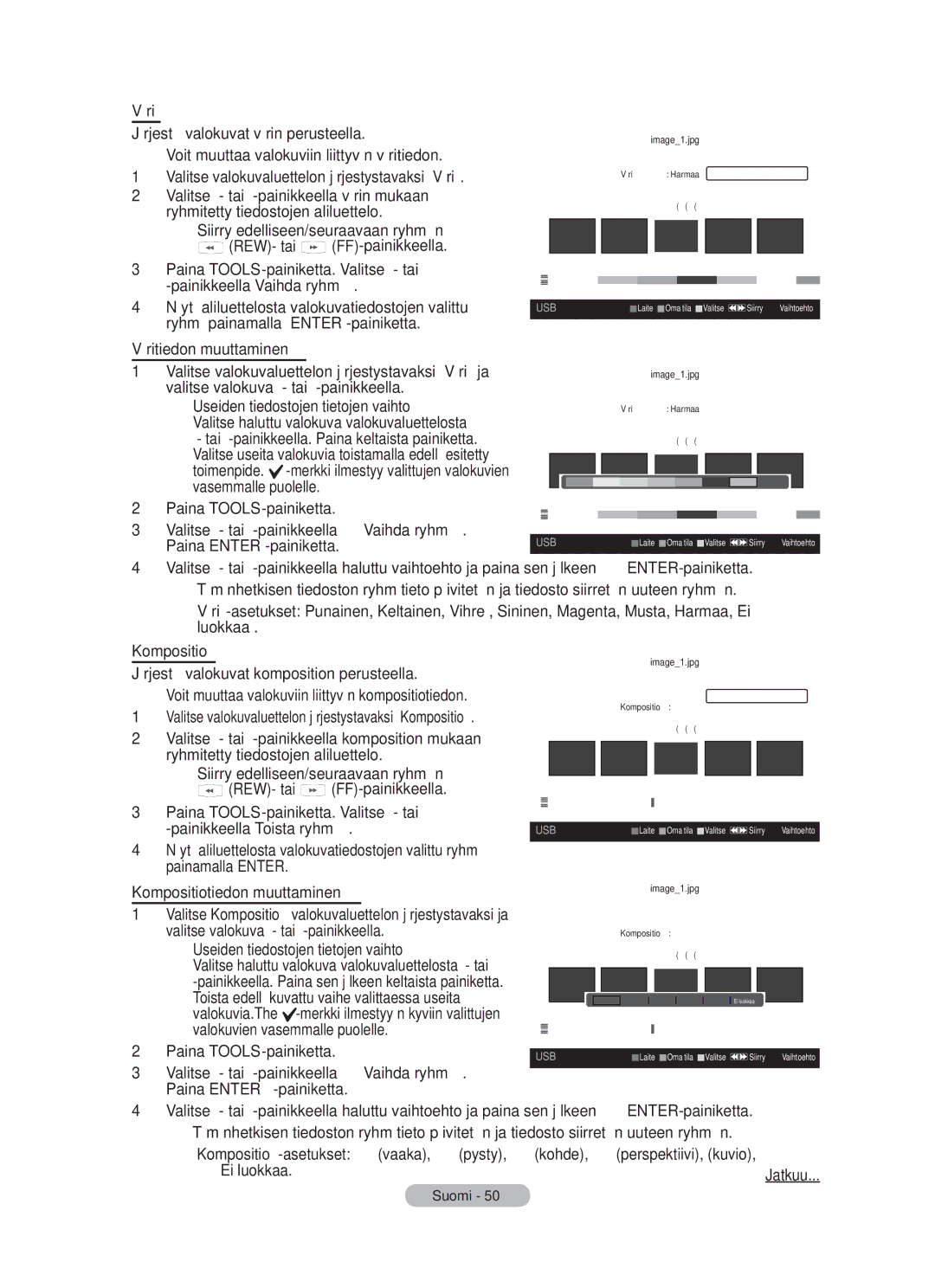 Samsung BN68-01783B-00 Väritiedon muuttaminen, Kompositiotiedon muuttaminen, Useiden tiedostojen tietojen vaihto 