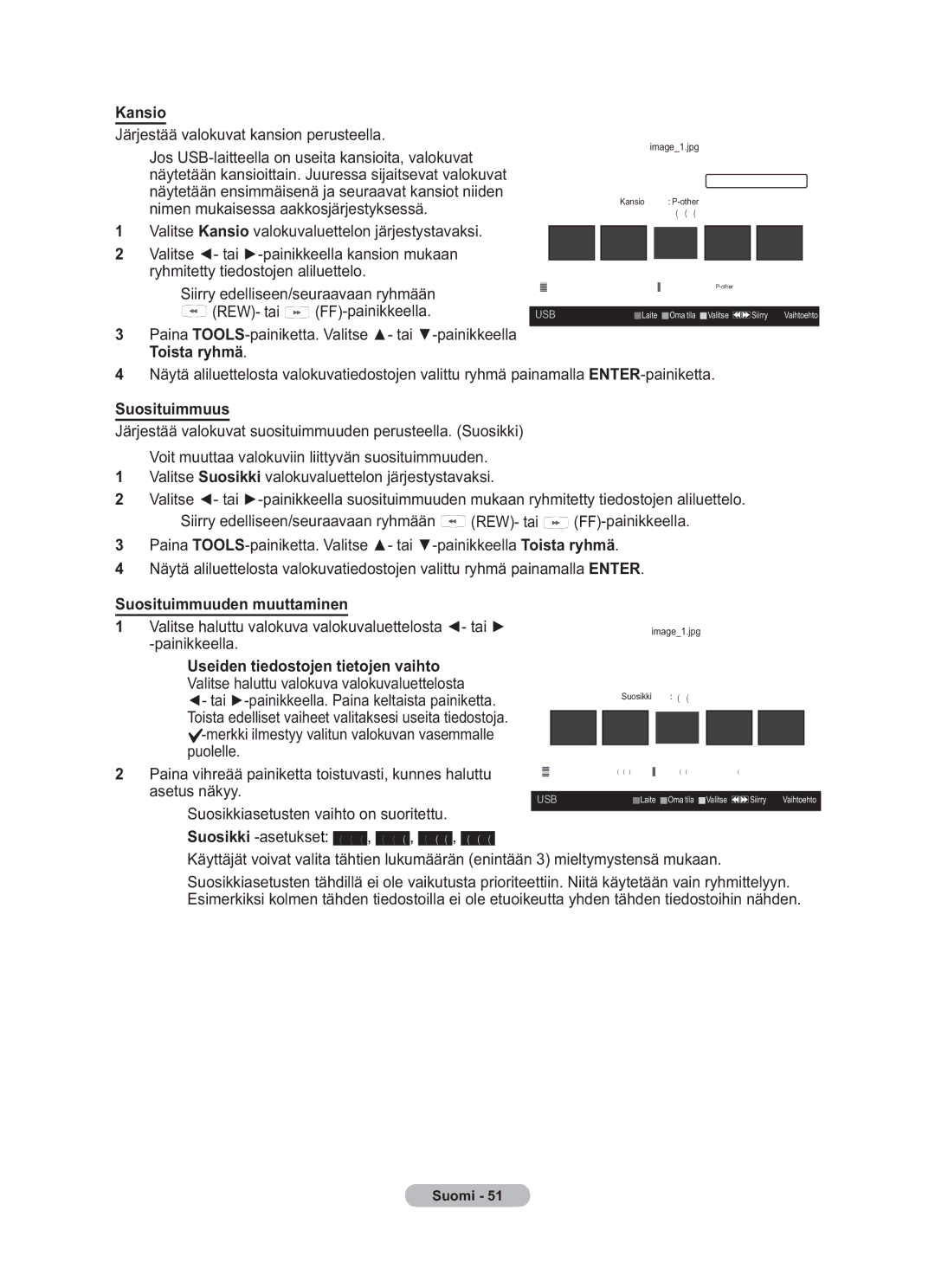 Samsung BN68-01783B-00 user manual Kansio, Suosituimmuus, Suosituimmuuden muuttaminen 