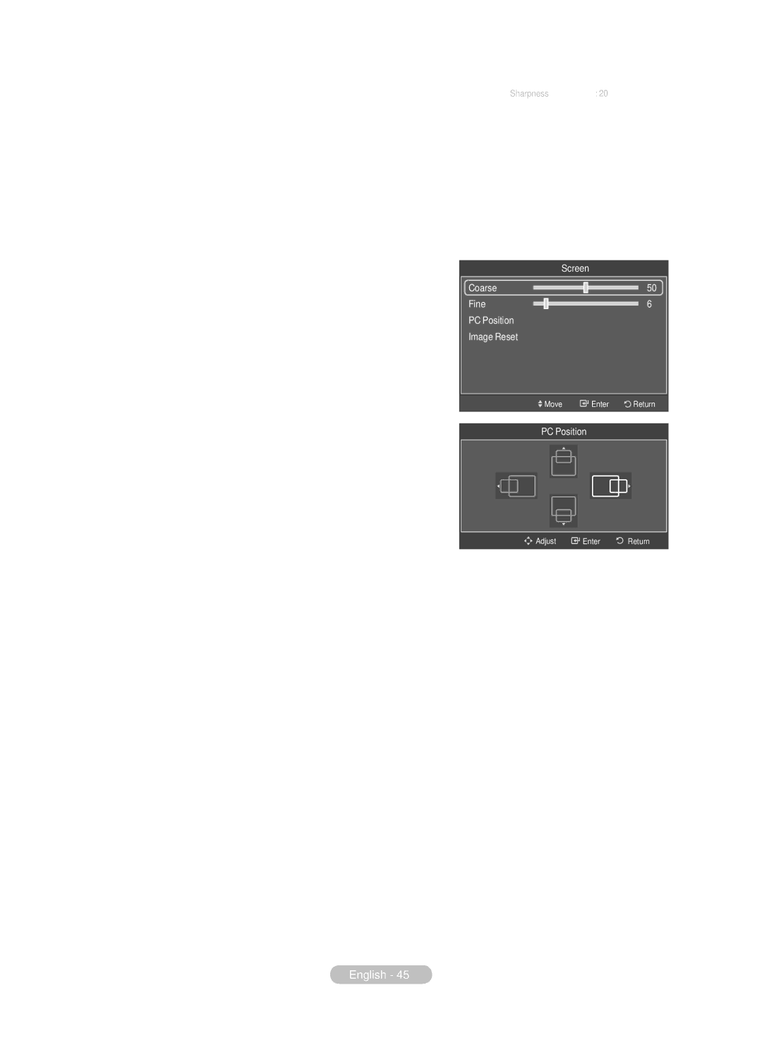 Samsung BN68-01783B-00 user manual Screen Coarse/Fine/PC Position/Image Reset 