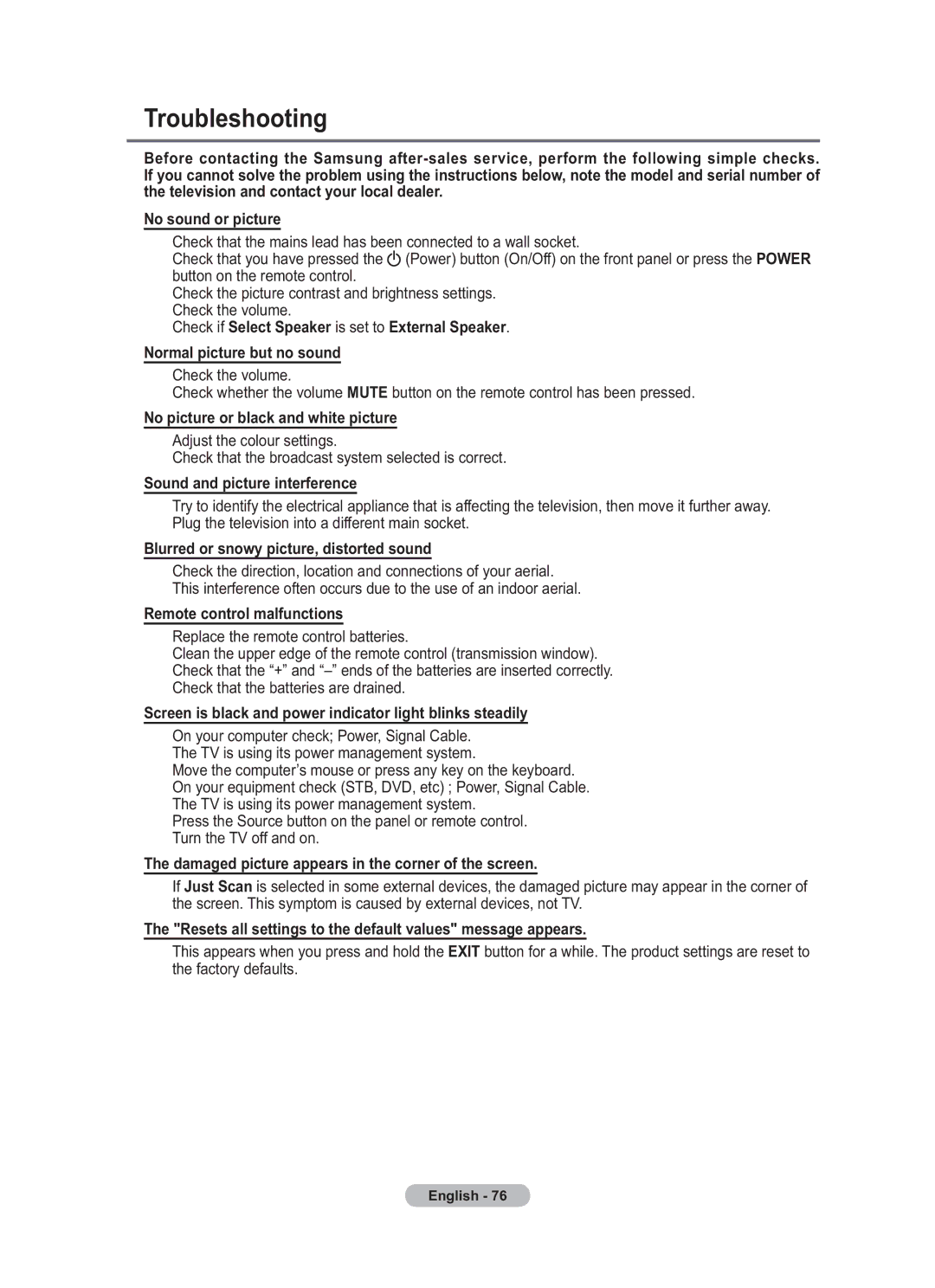 Samsung BN68-01783B-00 user manual Troubleshooting 