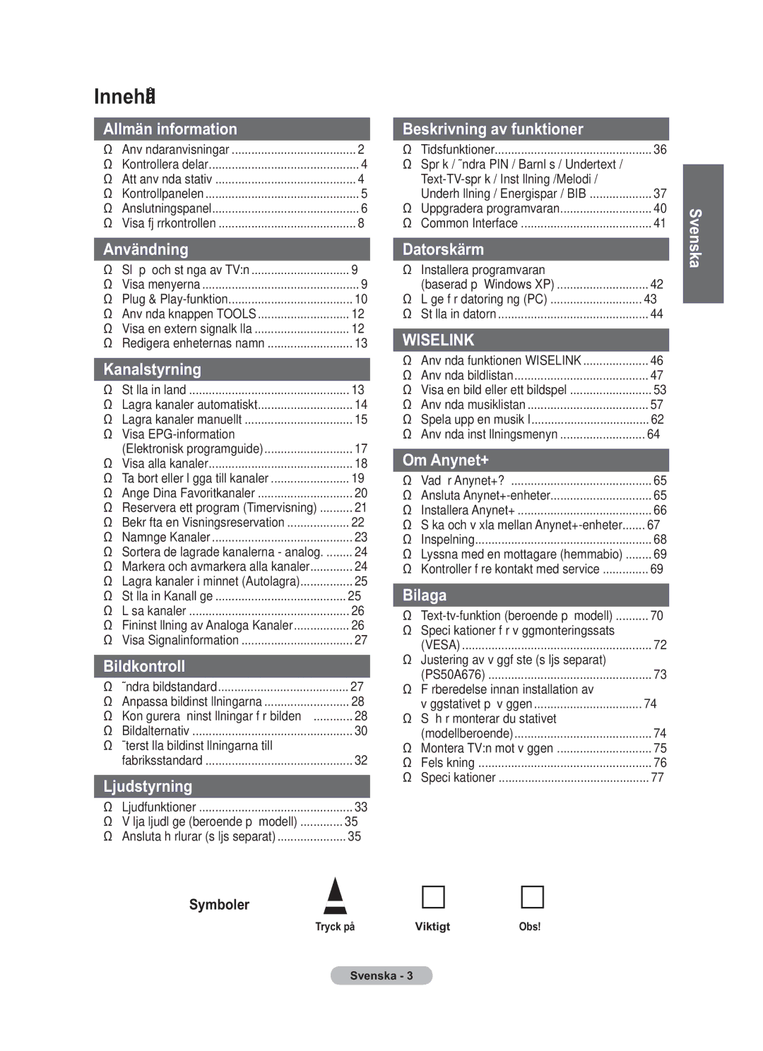 Samsung BN68-01783B-00 user manual Innehåll 