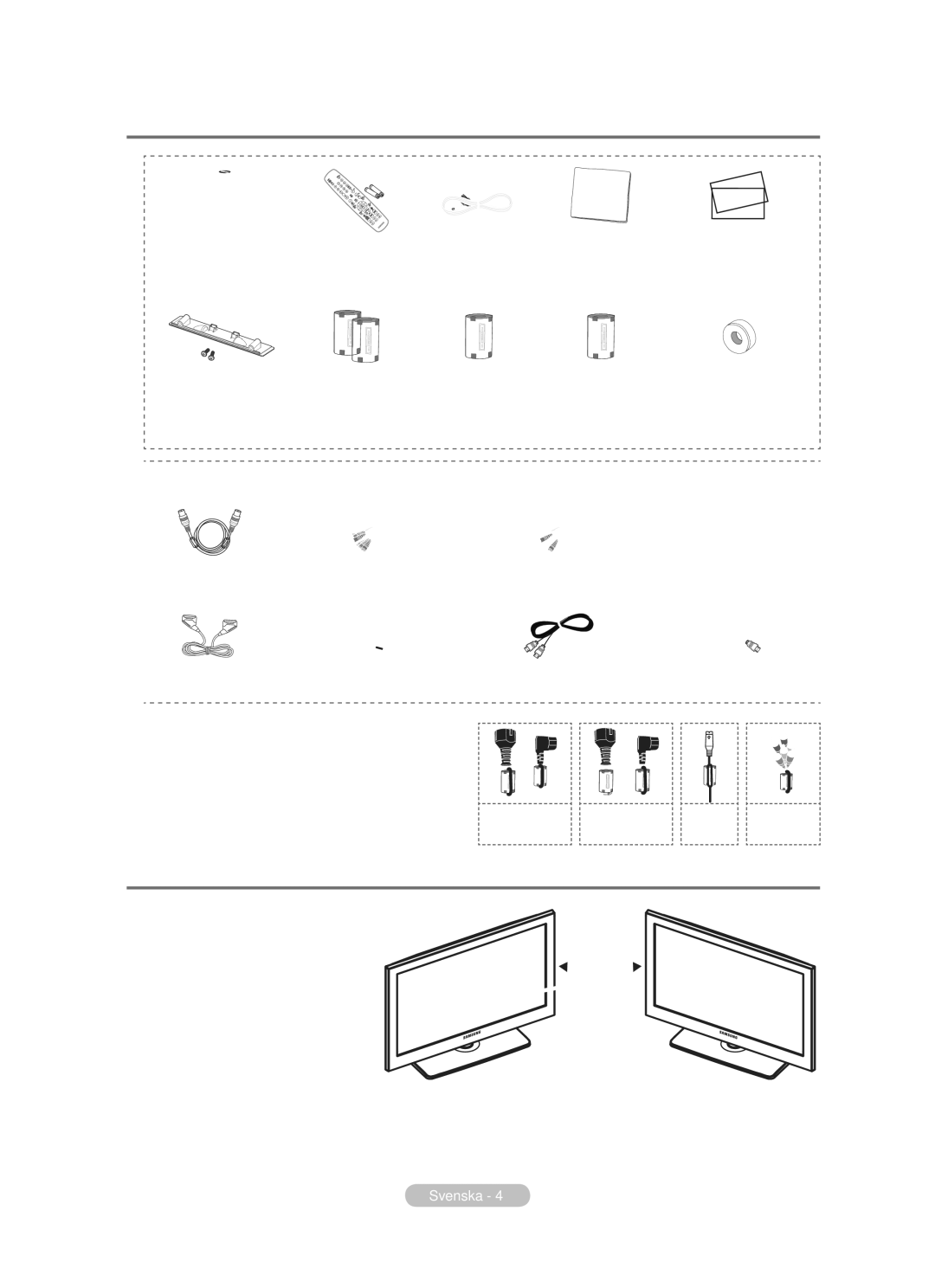 Samsung BN68-01783B-00 Kontrollera delar, Att använda stativ, Säljs separat, Ferritkärna strömkabel, S-video Component 