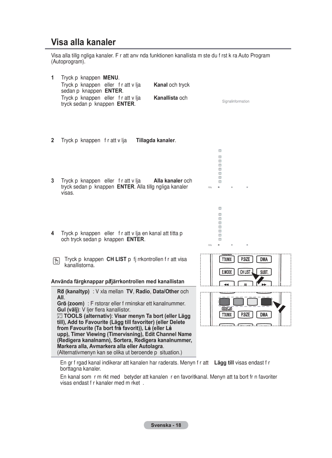 Samsung BN68-01783B-00 user manual Visa alla kanaler, Kanallista 