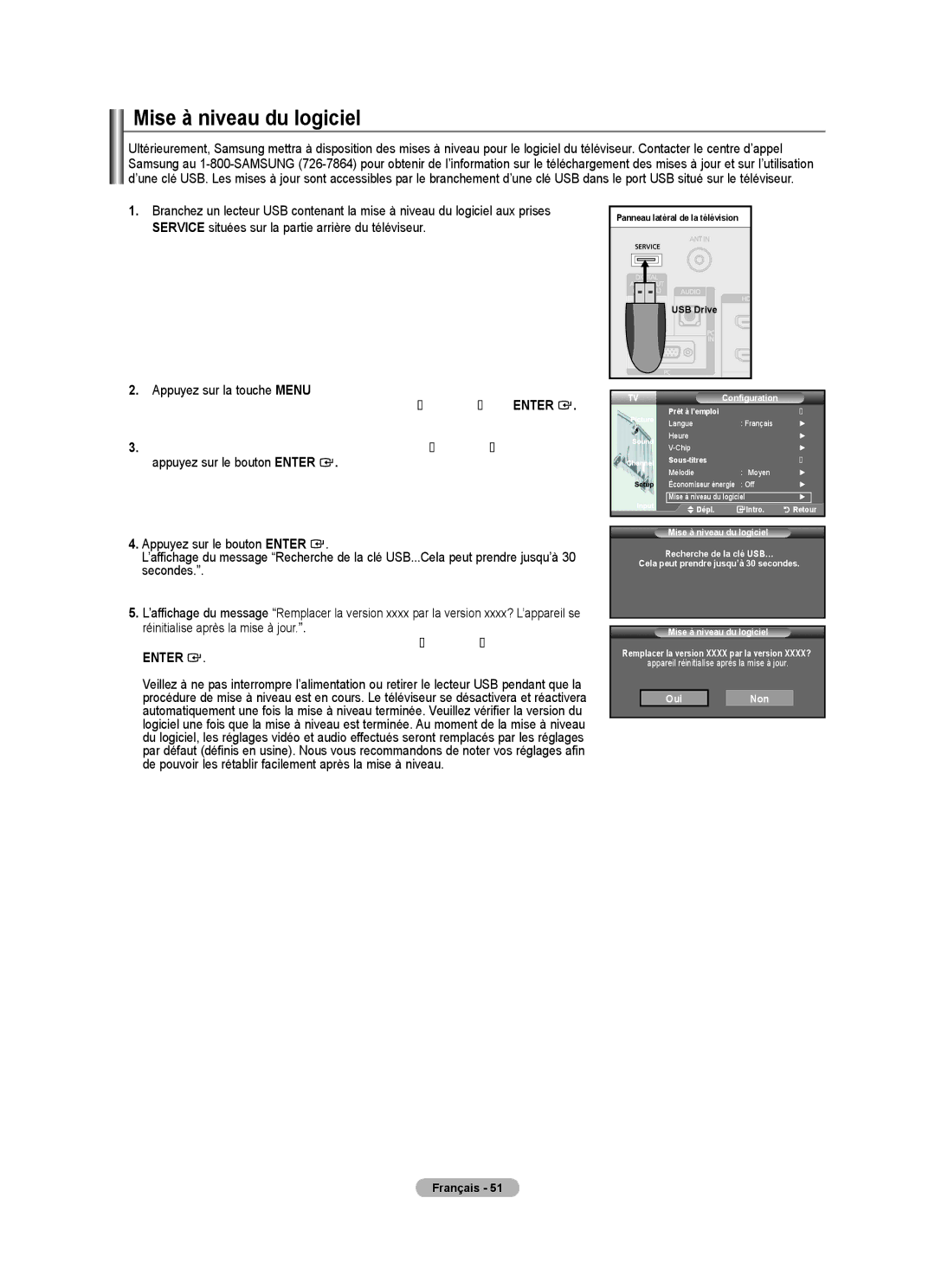 Samsung BN68-01797A-00 user manual Mise à niveau du logiciel, Appuyez sur la touche Menu 