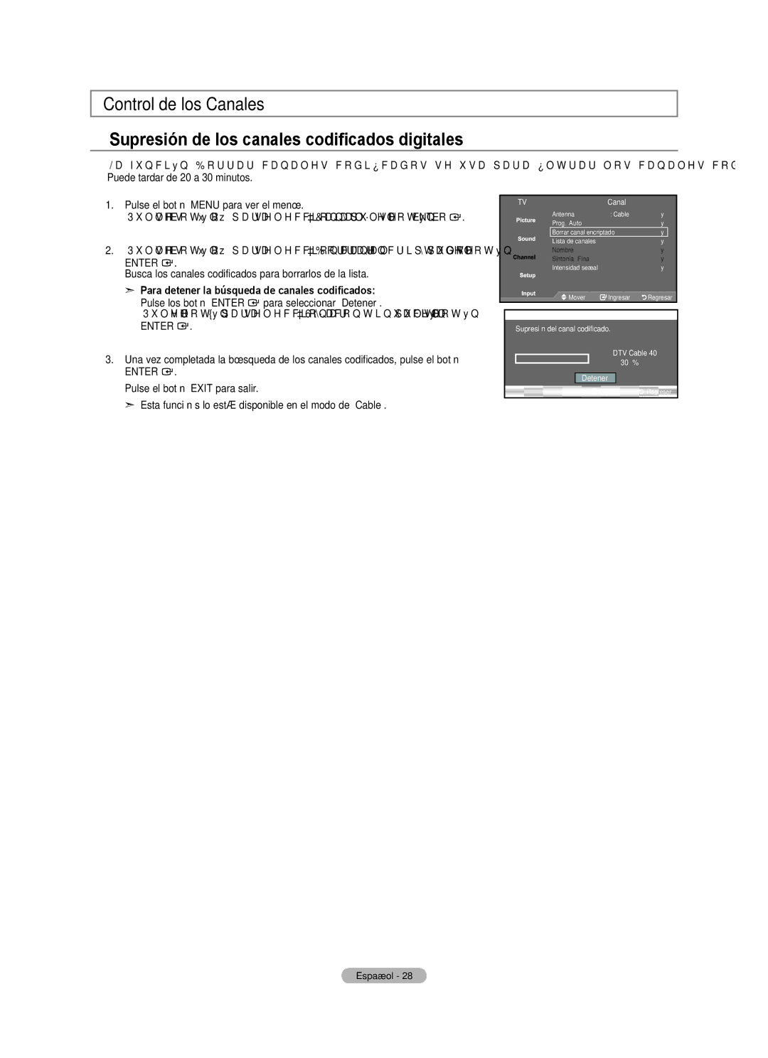 Samsung BN68-01797A-00 user manual Busca los canales codificados para borrarlos de la lista 