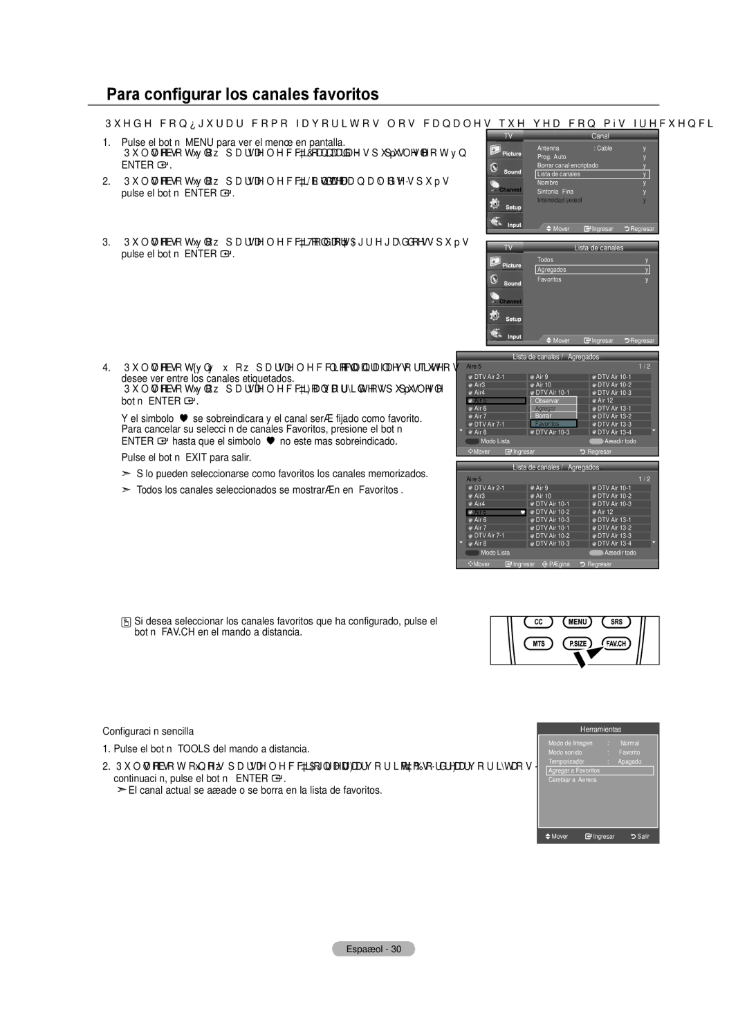 Samsung BN68-01797A-00 Para configurar los canales favoritos, Desee ver entre los canales etiquetados, Botón Enter 