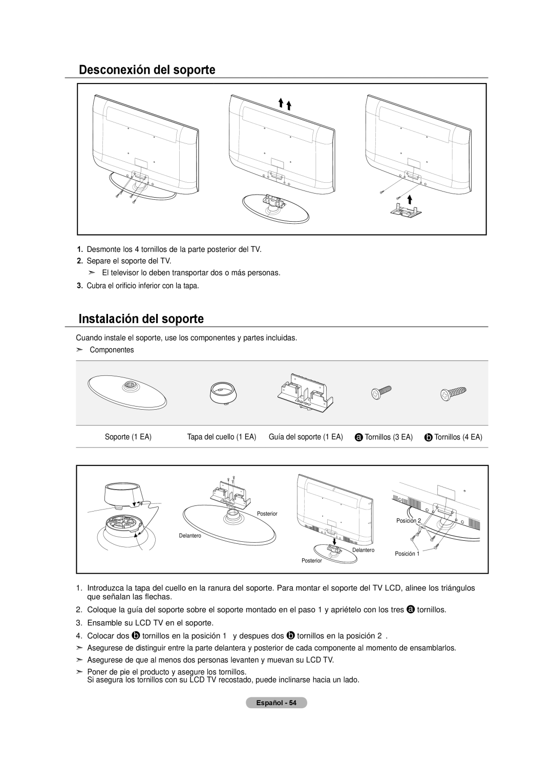 Samsung BN68-01797A-00 user manual Desconexión del soporte, Instalación del soporte 