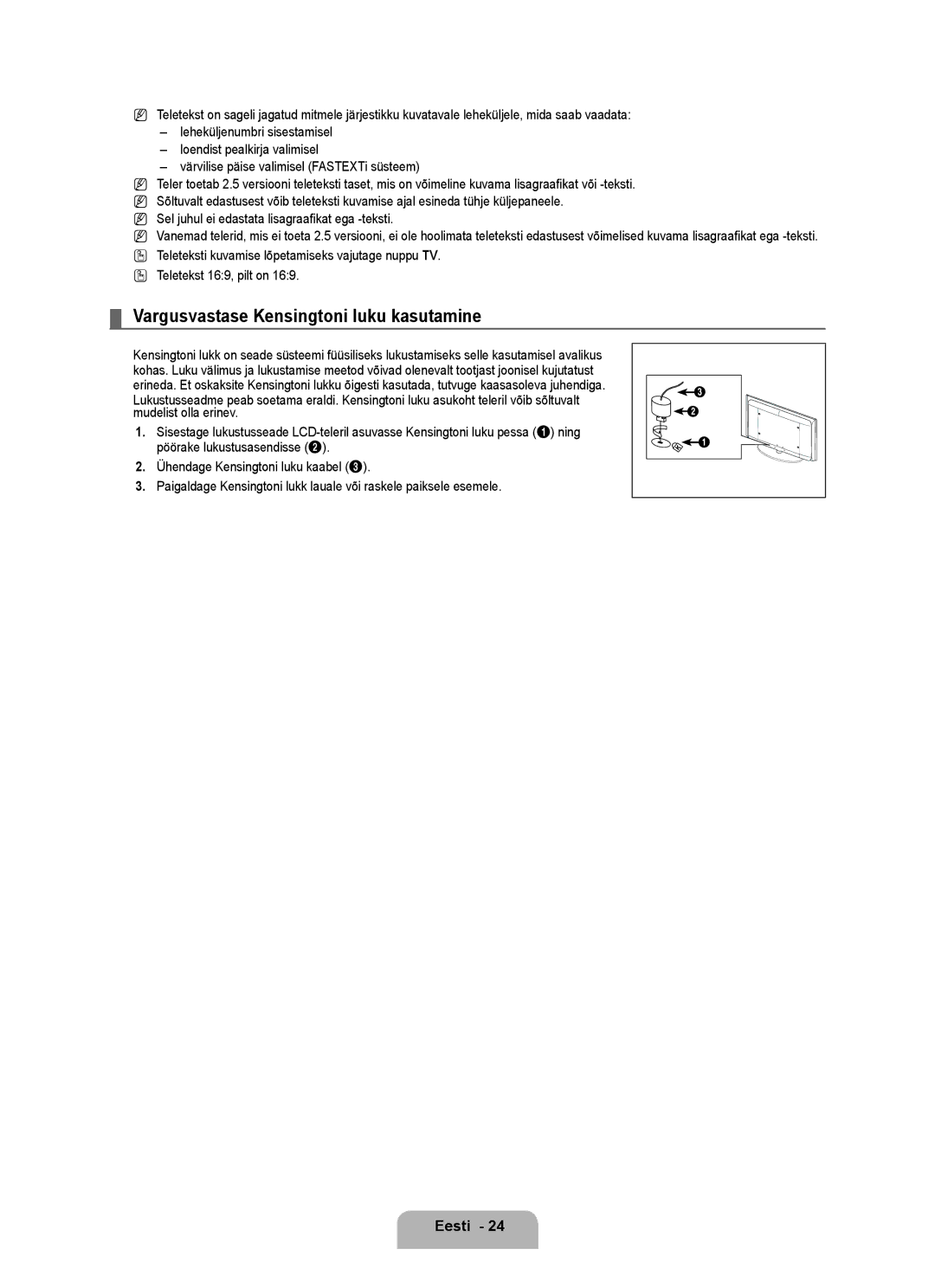 Samsung BN68-01899D-00 user manual Vargusvastase Kensingtoni luku kasutamine 