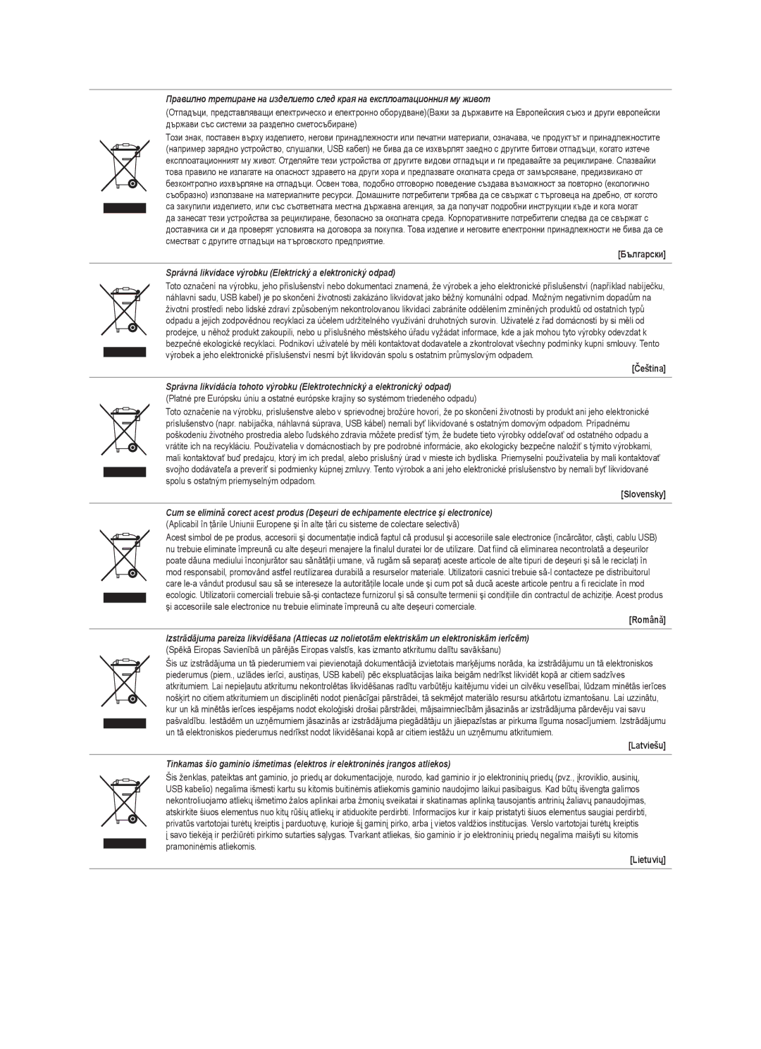 Samsung BN68-01899D-00 user manual Správná likvidace výrobku Elektrický a elektronický odpad 