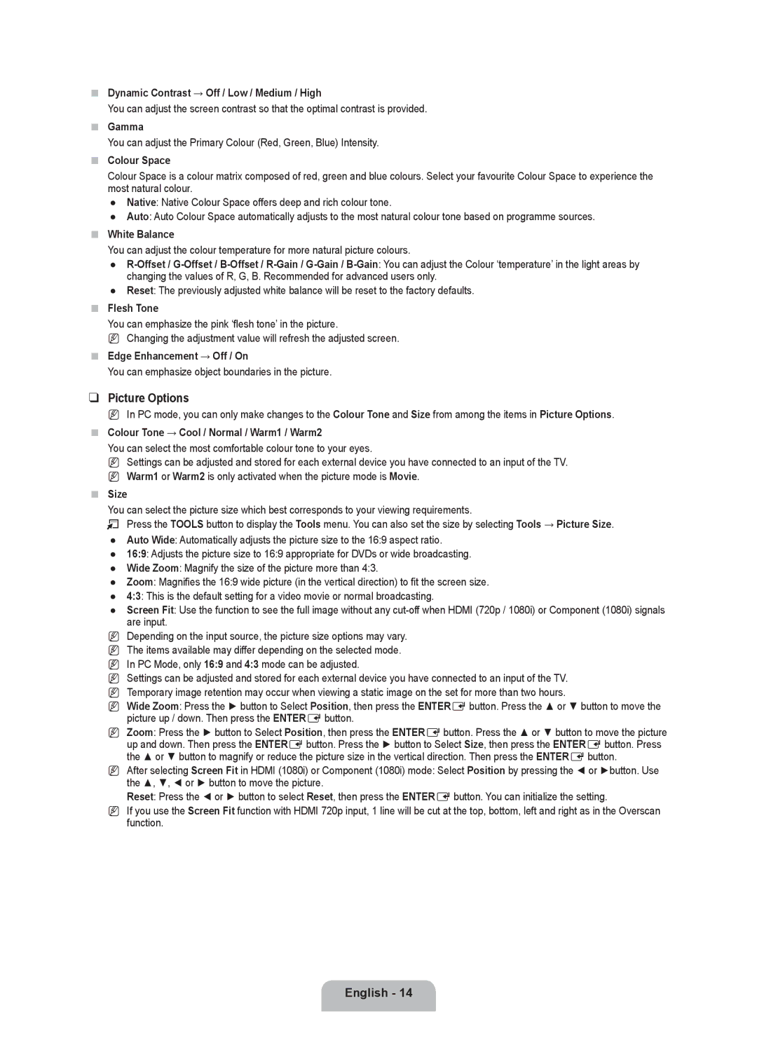 Samsung BN68-01899D-00 user manual Picture Options 