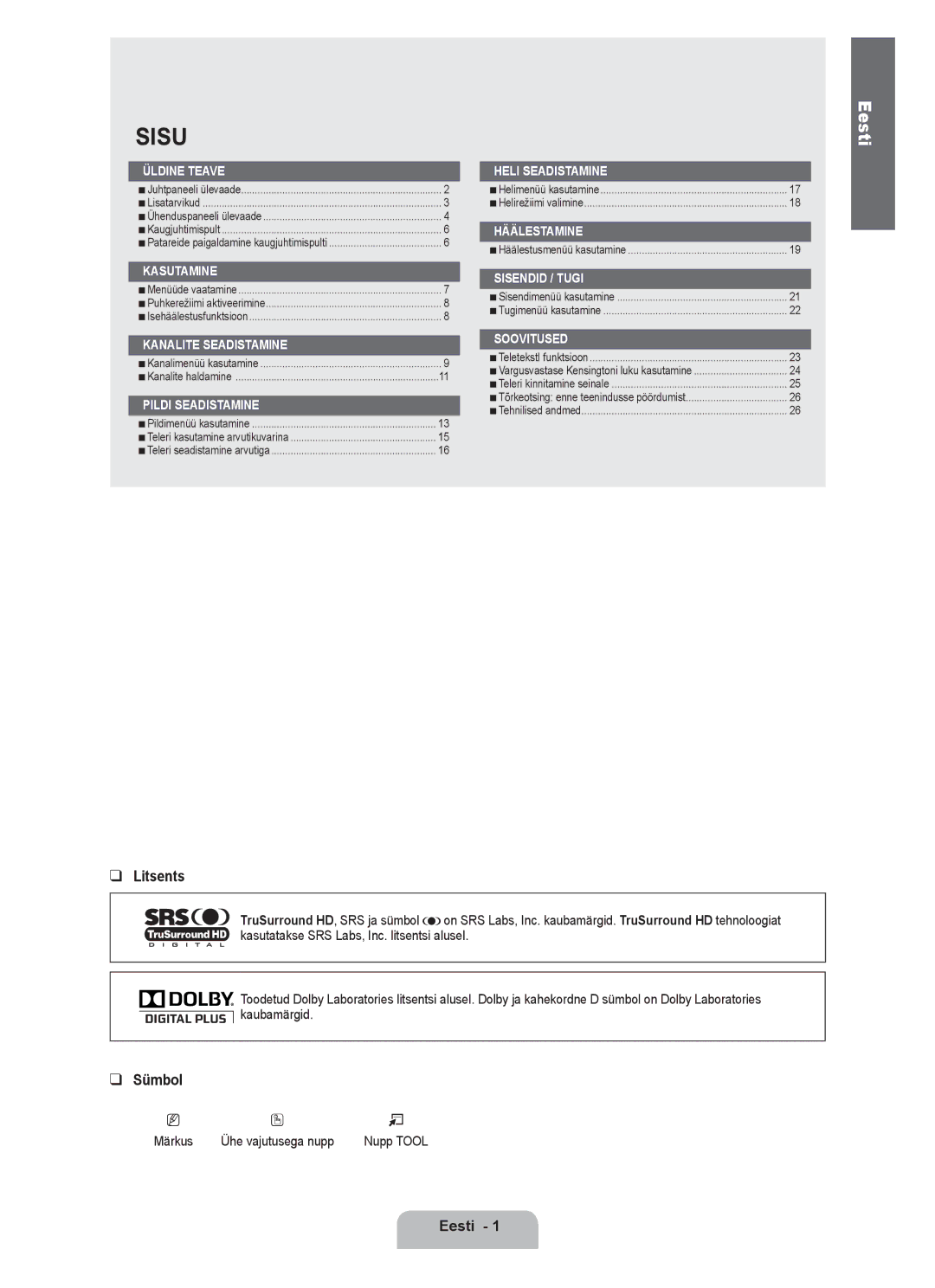 Samsung BN68-01899D-00 user manual Litsents, Sümbol, Eesti  