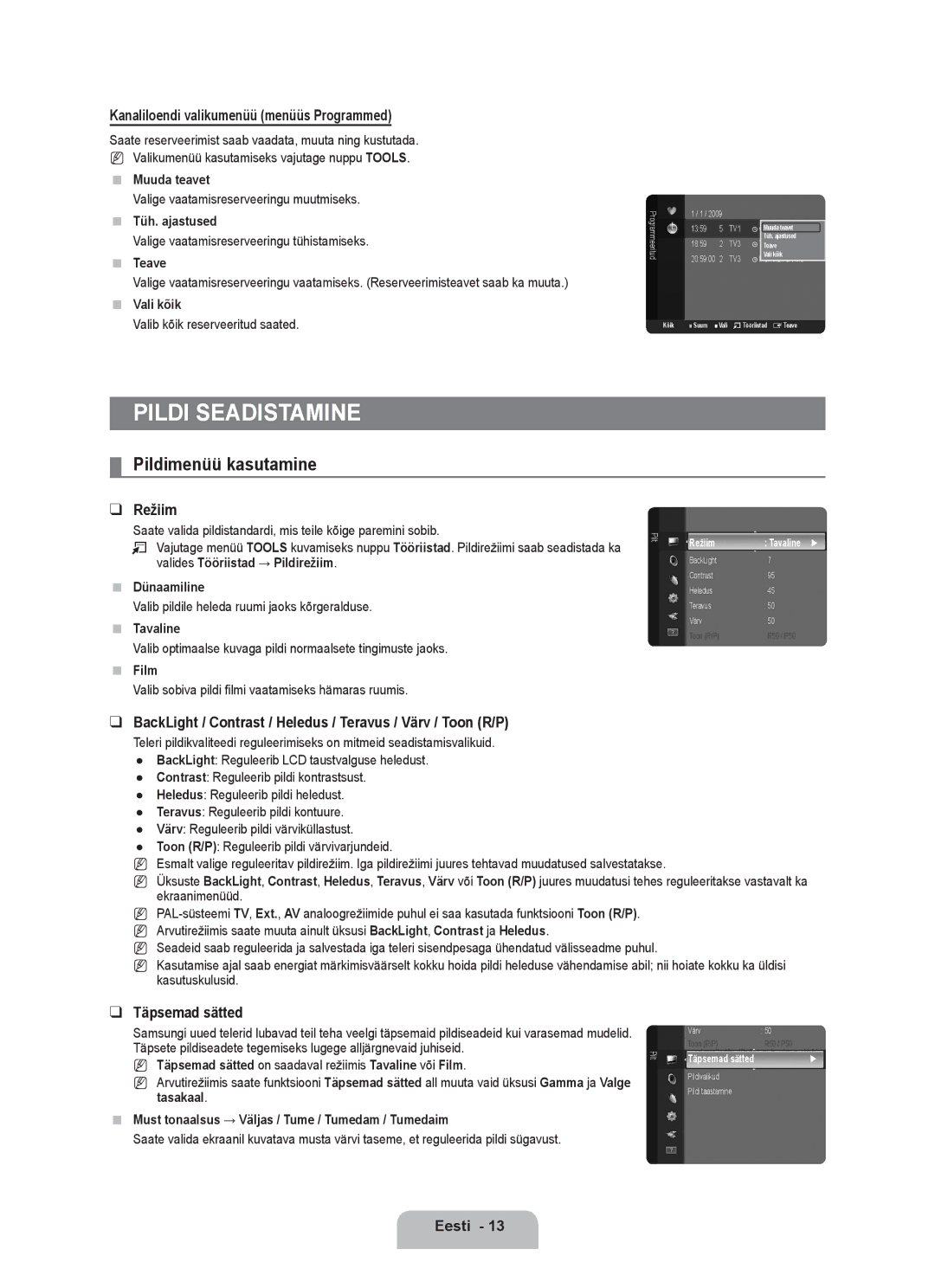 Samsung BN68-01899D-00 user manual Pildi Seadistamine, Pildimenüü kasutamine 