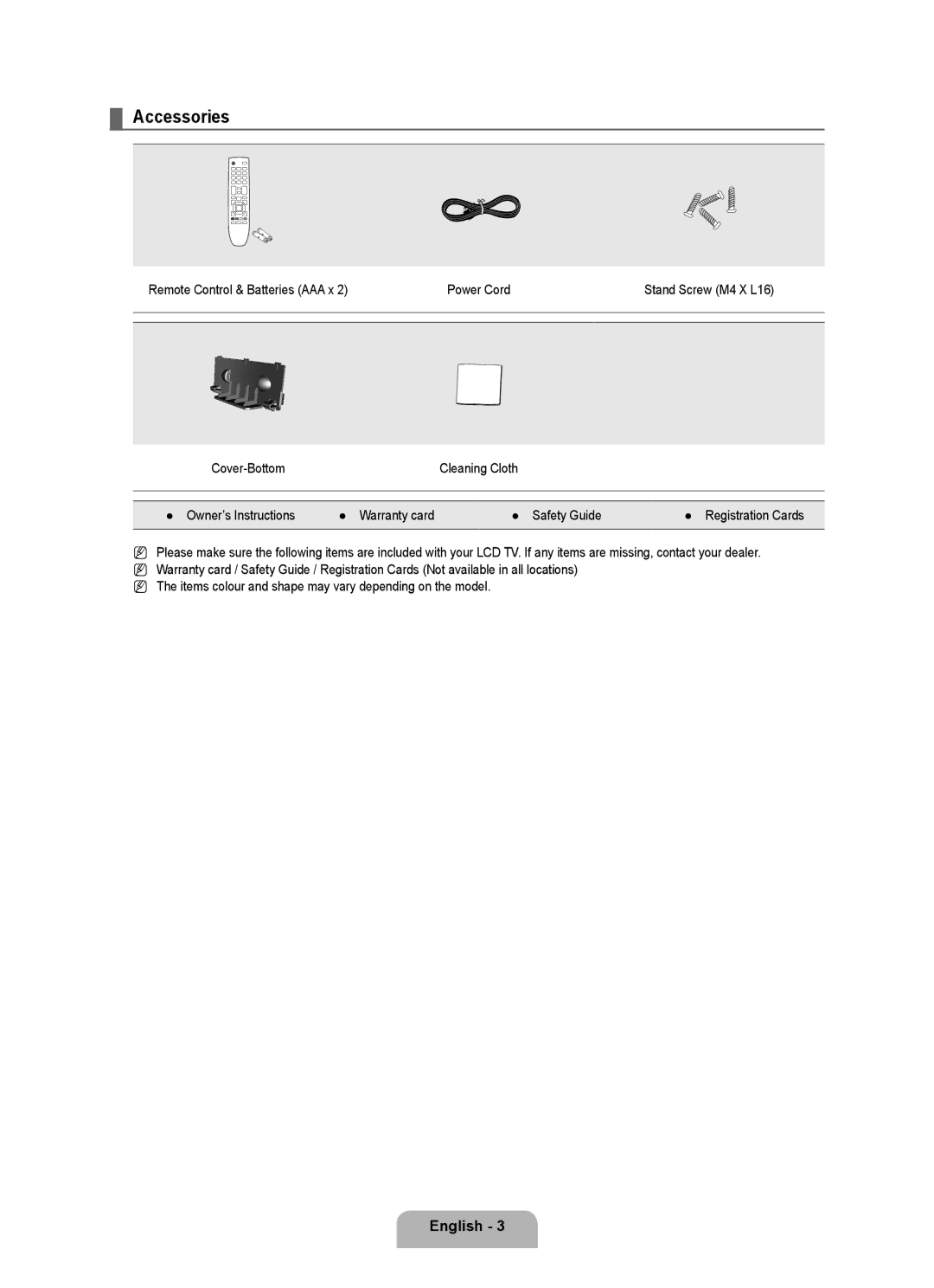 Samsung BN68-01911D-00 user manual Accessories 