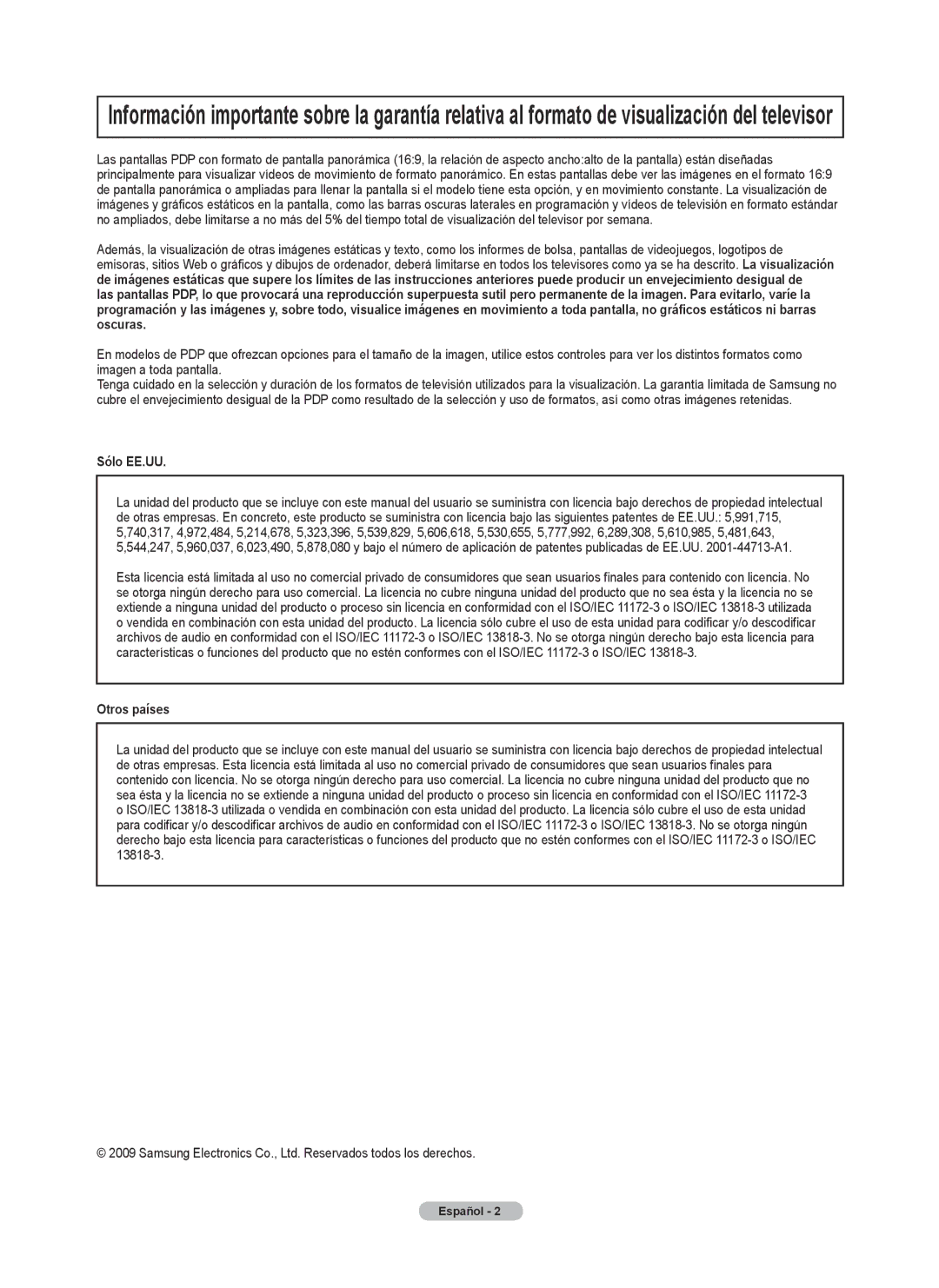 Samsung PN4B450B1D, BN68-01920A-00, PN50B450B1D, PN42B450B1D user manual Sólo EE.UU, Otros países 