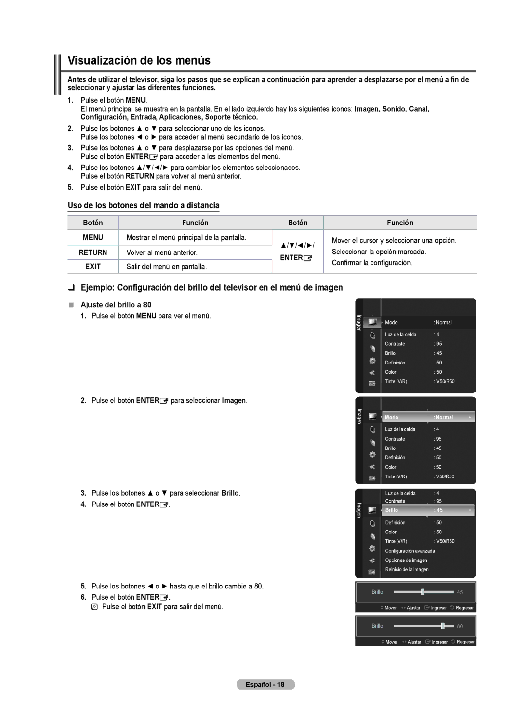 Samsung PN4B450B1D Visualización de los menús, Configuración, Entrada, Aplicaciones, Soporte técnico, Botón Función 