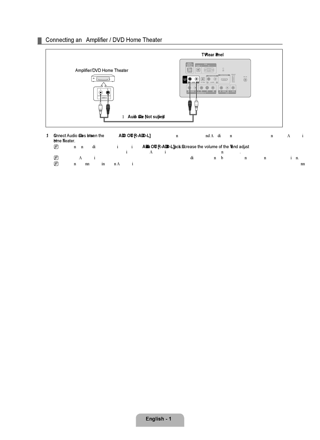 Samsung 360, BN68-01975A-01 user manual Connecting an Amplifier / DVD Home Theater 