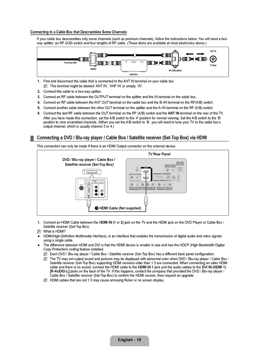 Samsung 360, BN68-01975A-01 user manual Connecting to a Cable Box that Descrambles Some Channels 