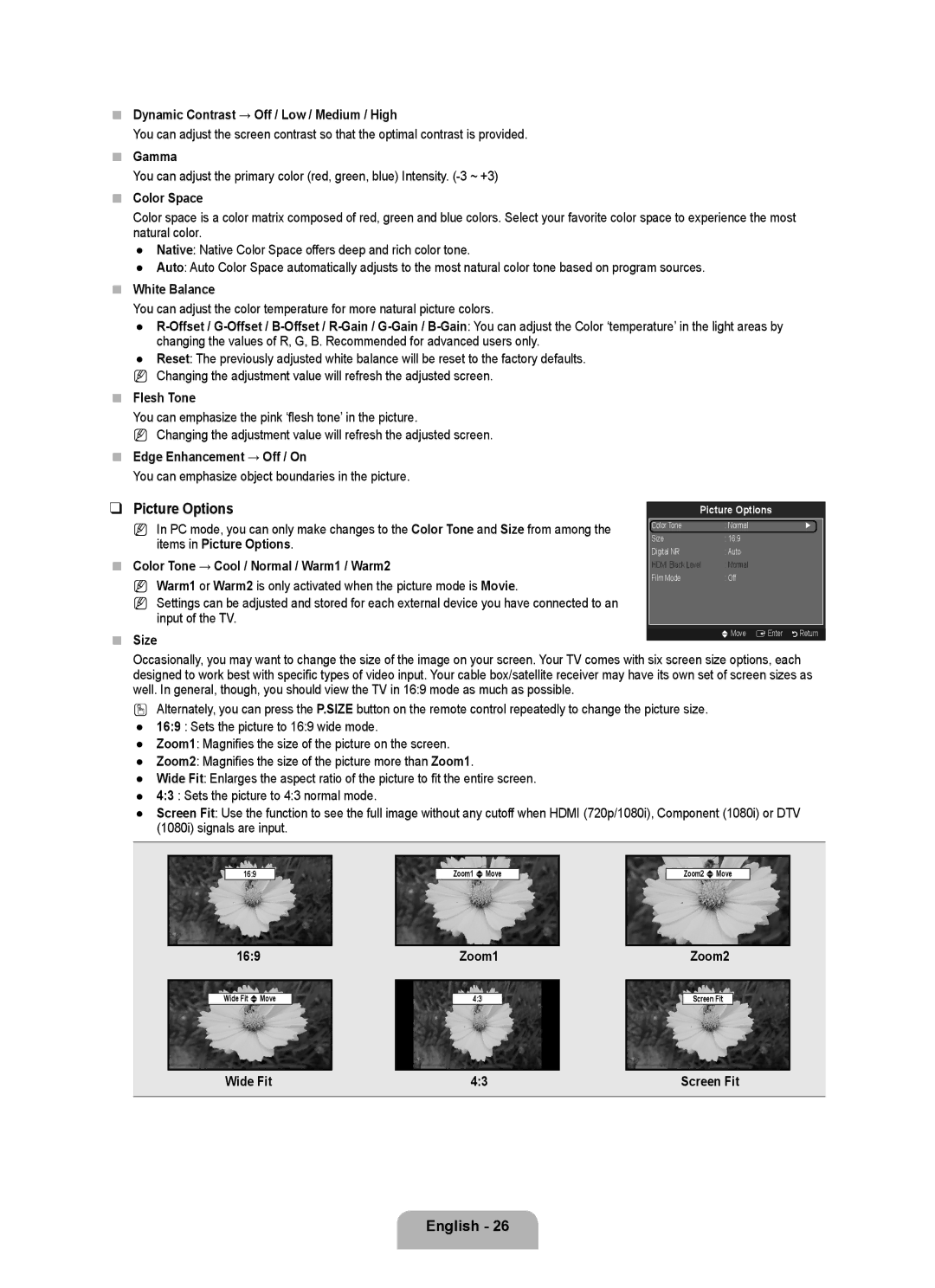 Samsung BN68-01975A-01, 360 user manual Picture Options 